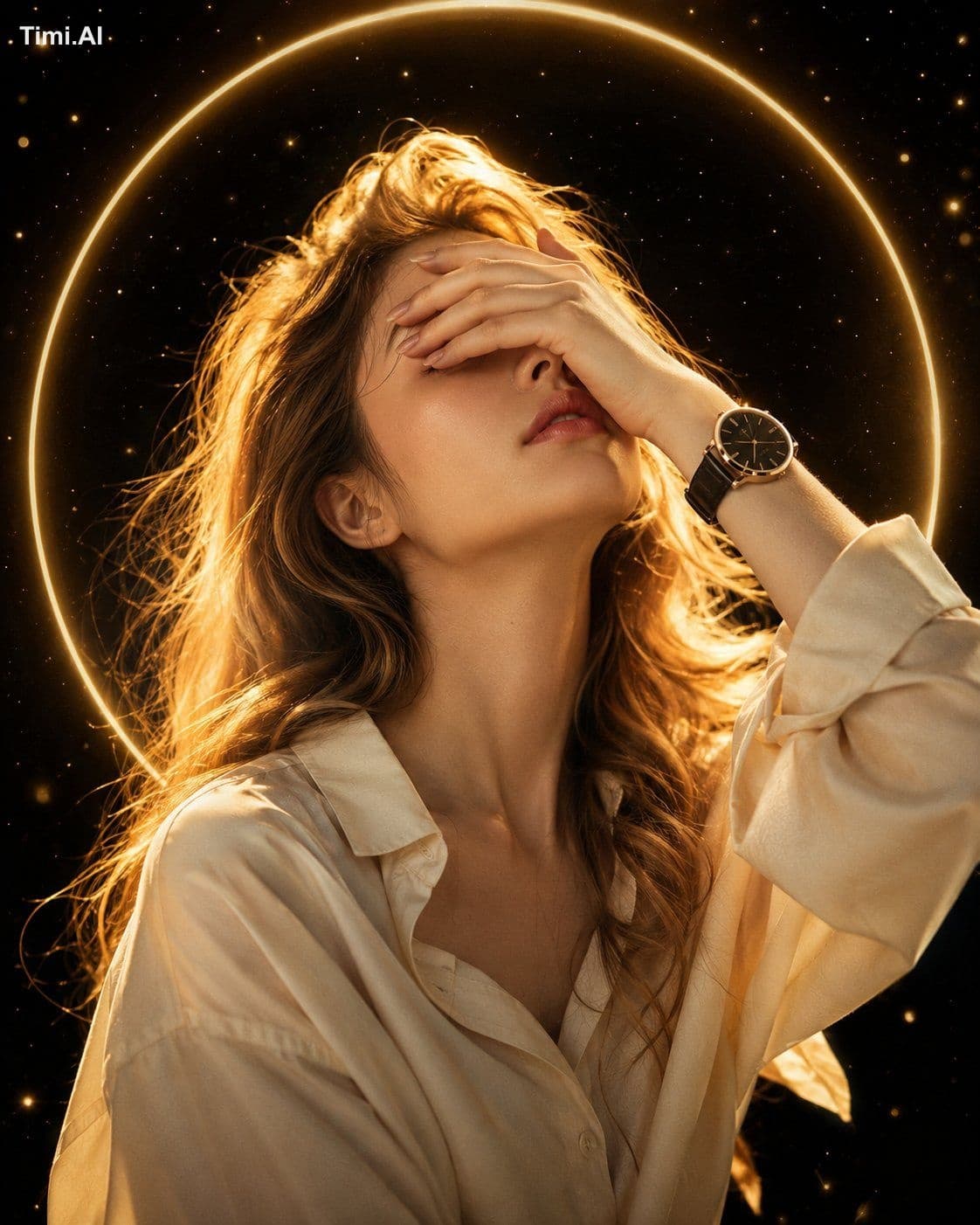 A dreamy cinematic portrait of a beautiful young woman with 