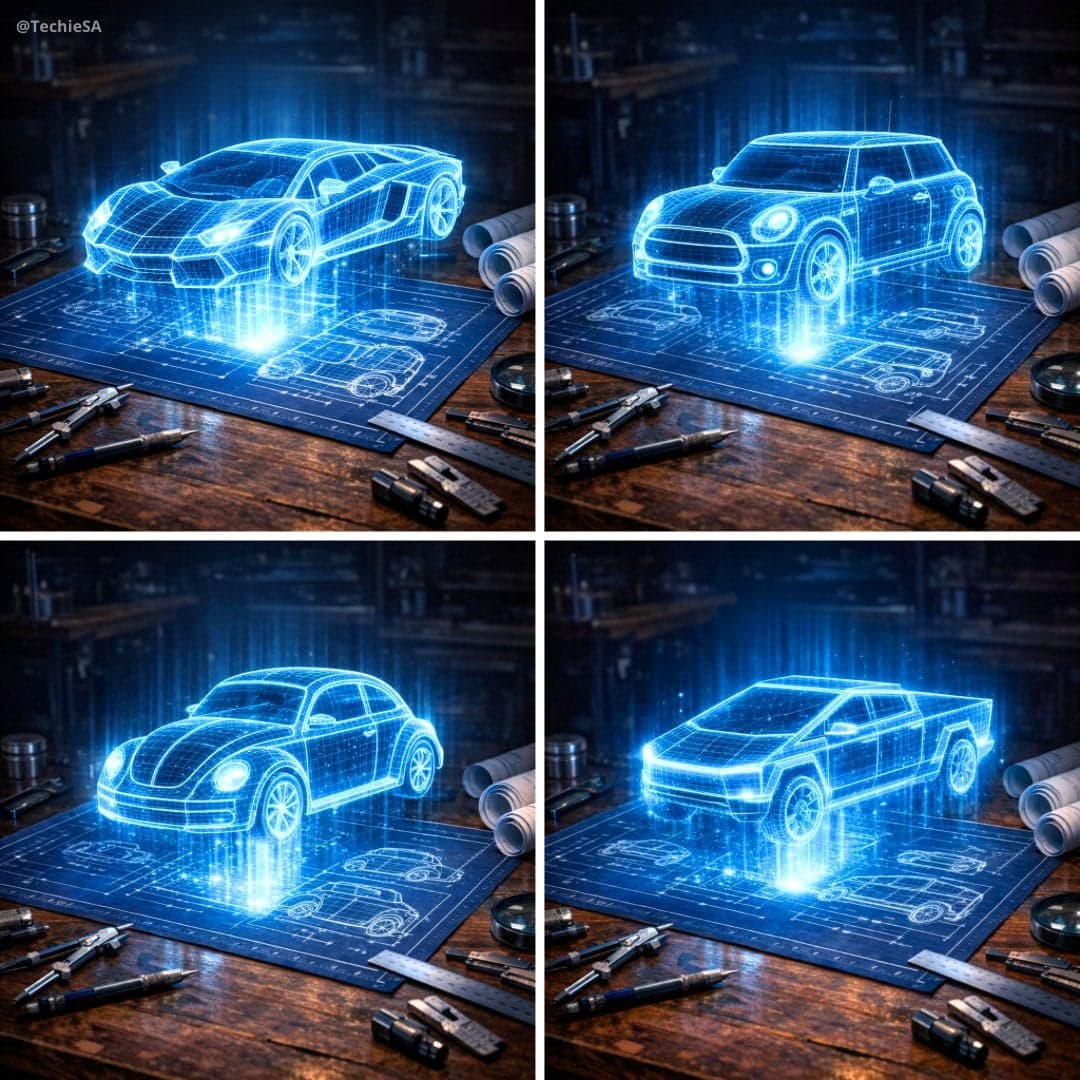 Create a hyper-realistic 3D holographic blueprint projection