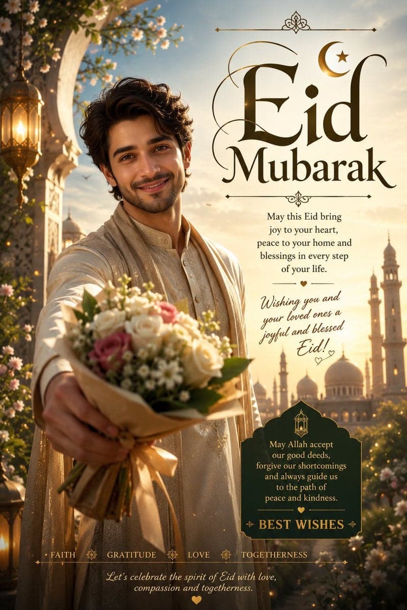 Generate a poster for wishing my X audience Eid Mubarak and 