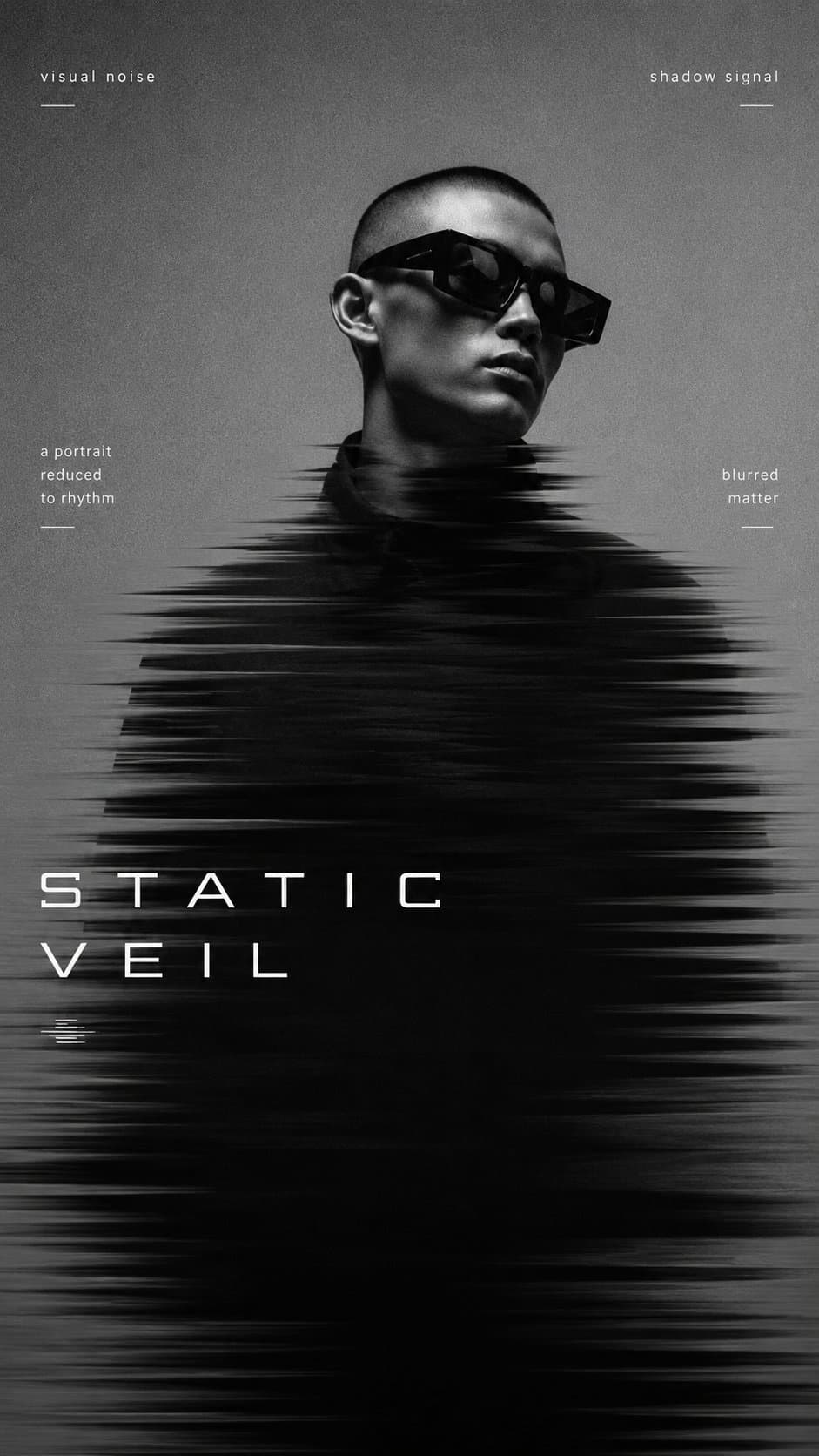 Create a 9:16 high-end experimental portrait poster with a c