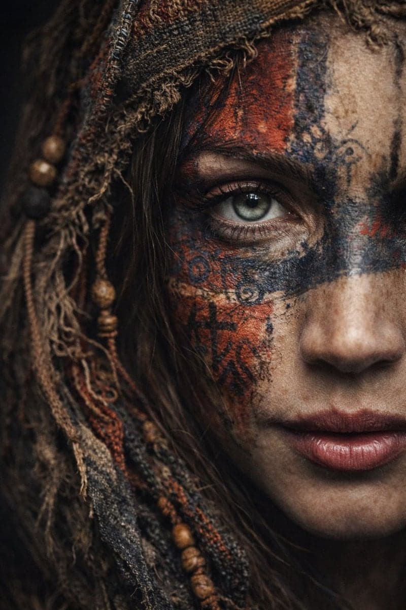 A dramatic ultra-realistic portrait of a woman shown in extr