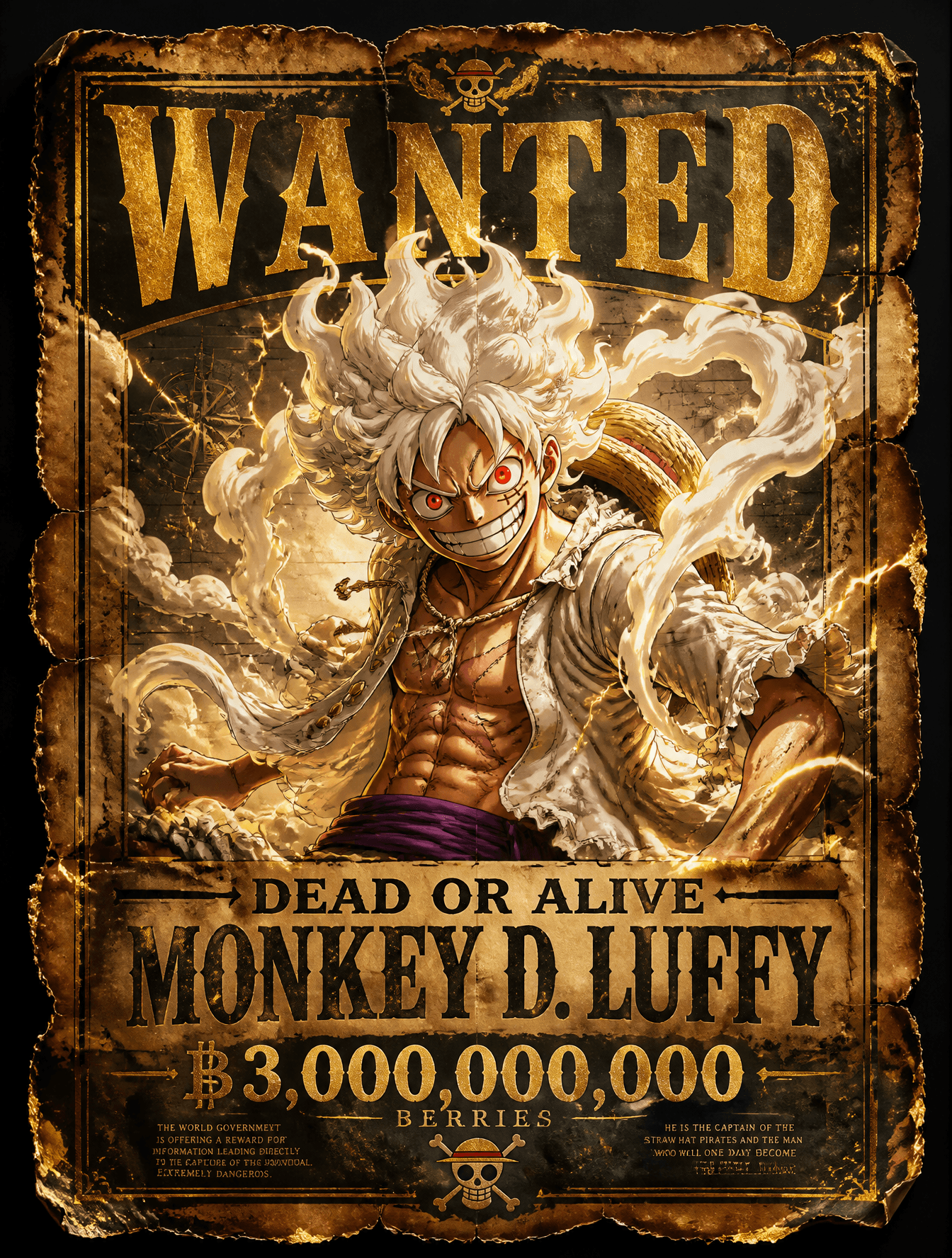 Legendary pirate wanted poster featuring Monkey D. Luffy in 