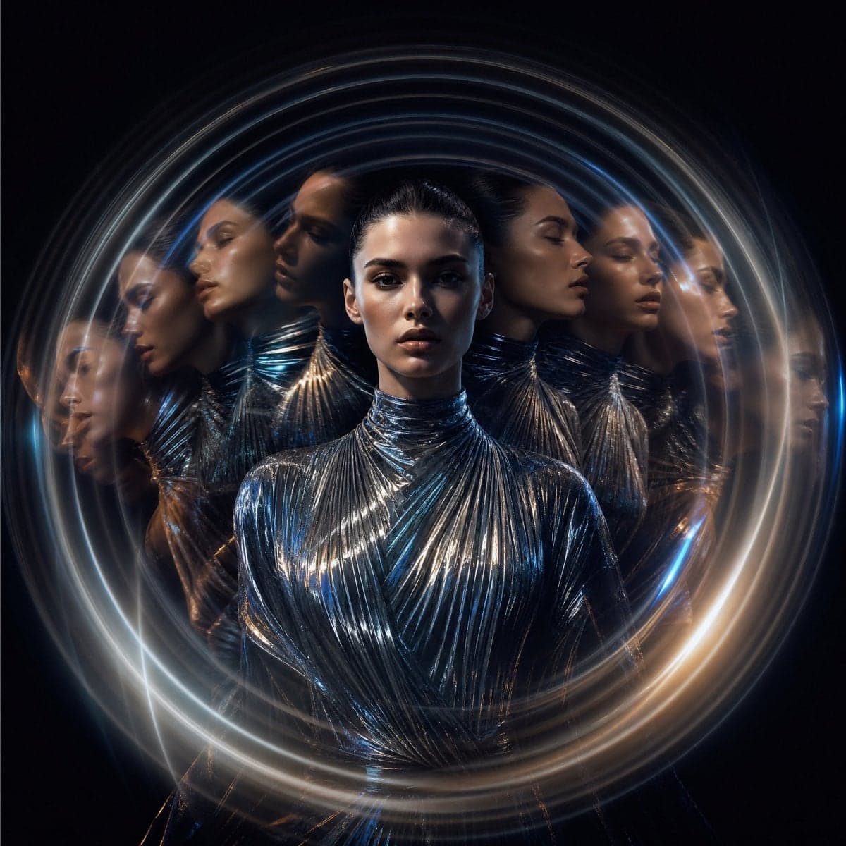 Aspect ratio 1:1. Ultra-realistic fashion editorial cover fe