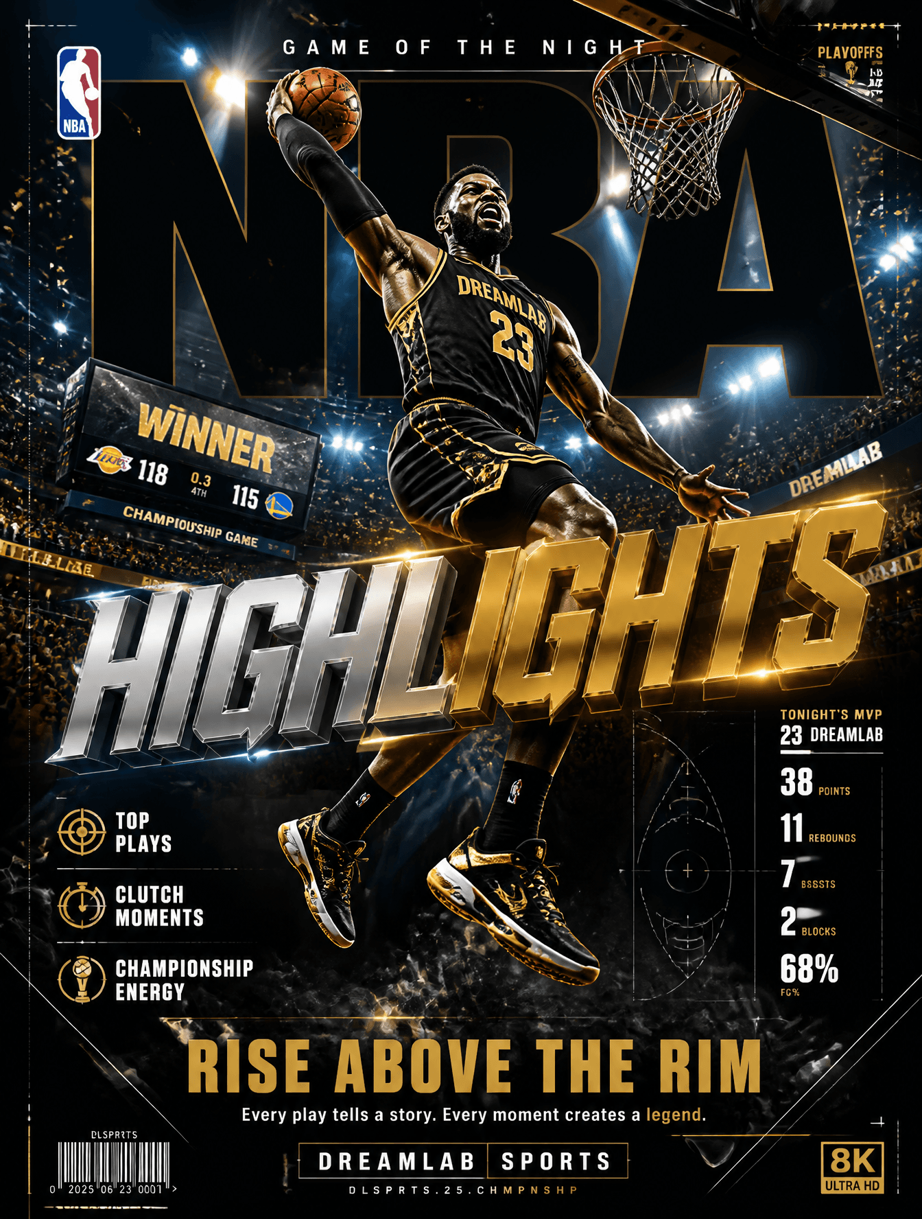 Ultra-premium NBA basketball highlights poster featuring an