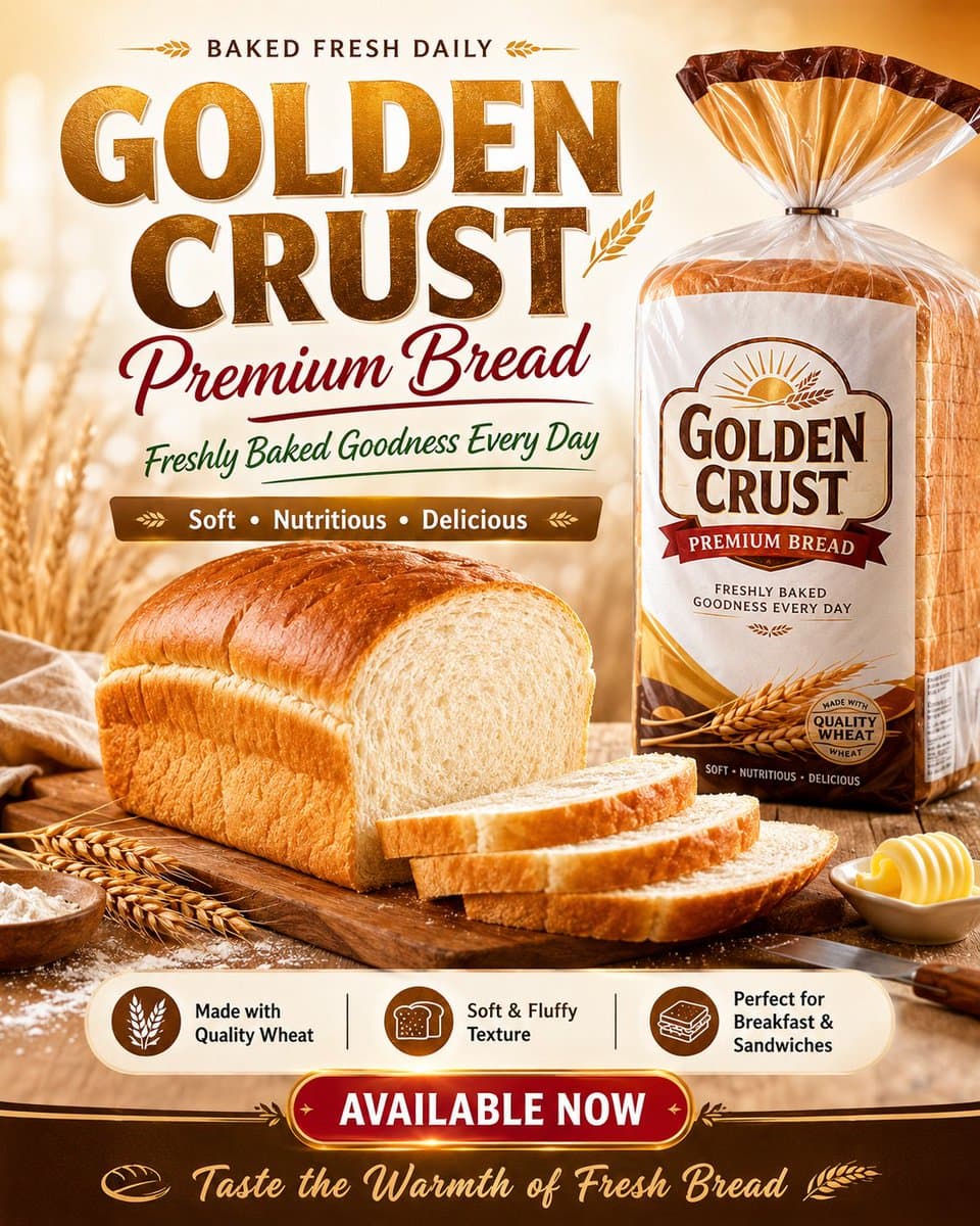 Create a high-quality branded flyer design for a bread produ