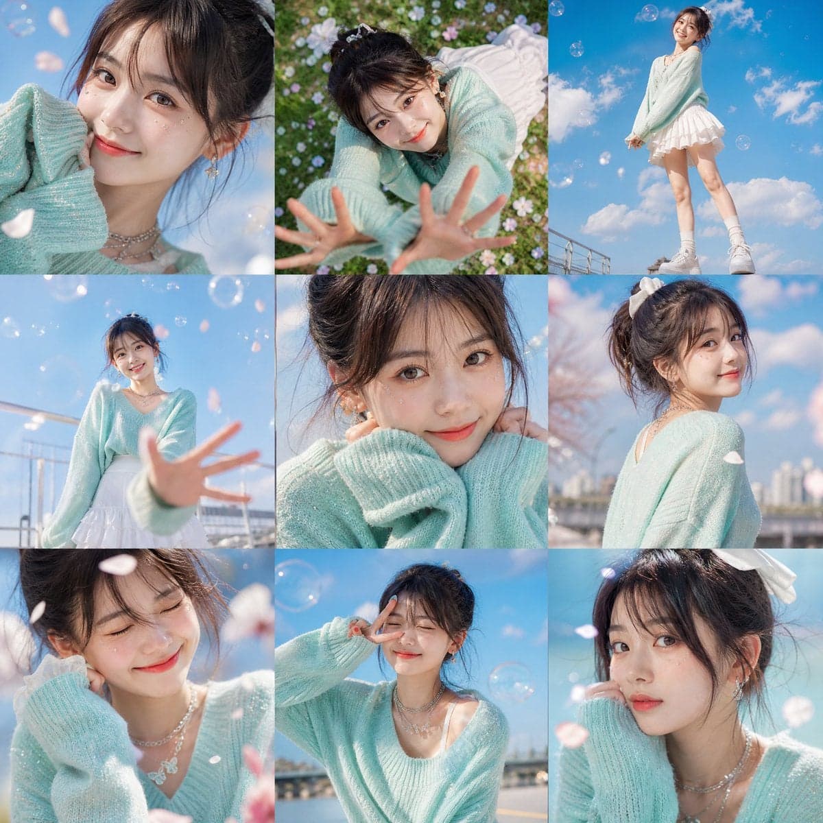 A vibrant 3×3 grid photo collage containing nine unique and 