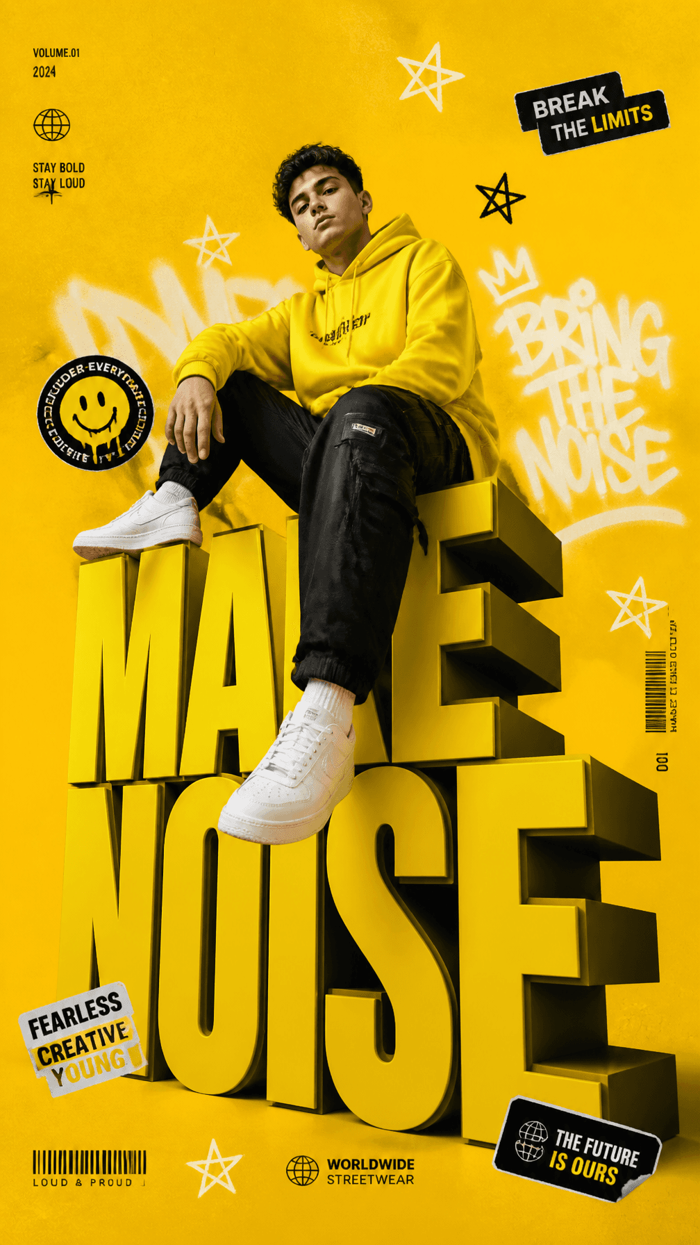 A premium 9:16 streetwear editorial advertising poster.Main