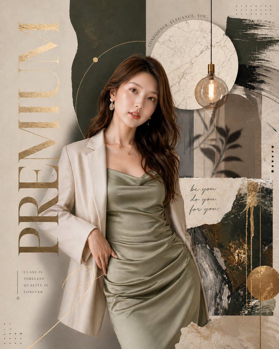 Luxury fashion editorial poster, premium magazine collage st