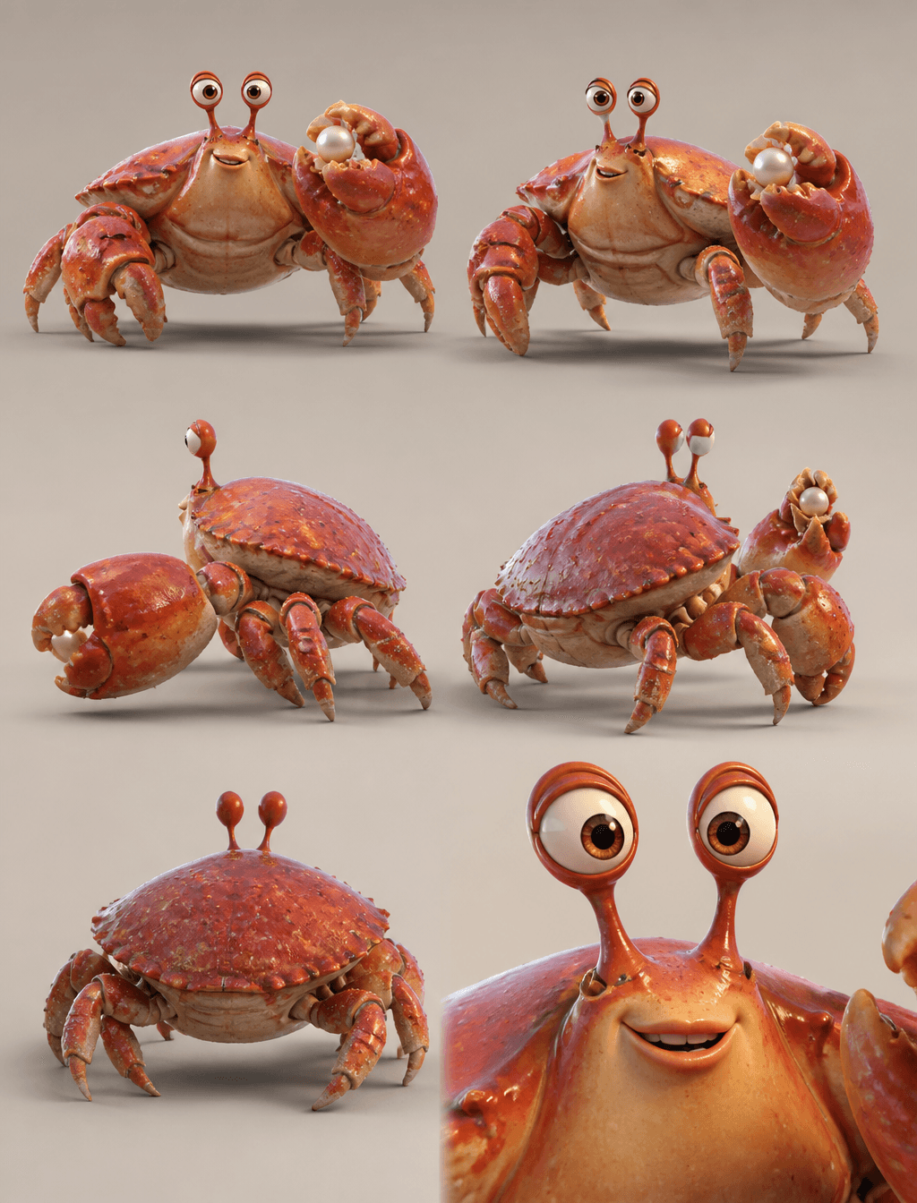 3D animated character reference sheet rendered in cinematic 