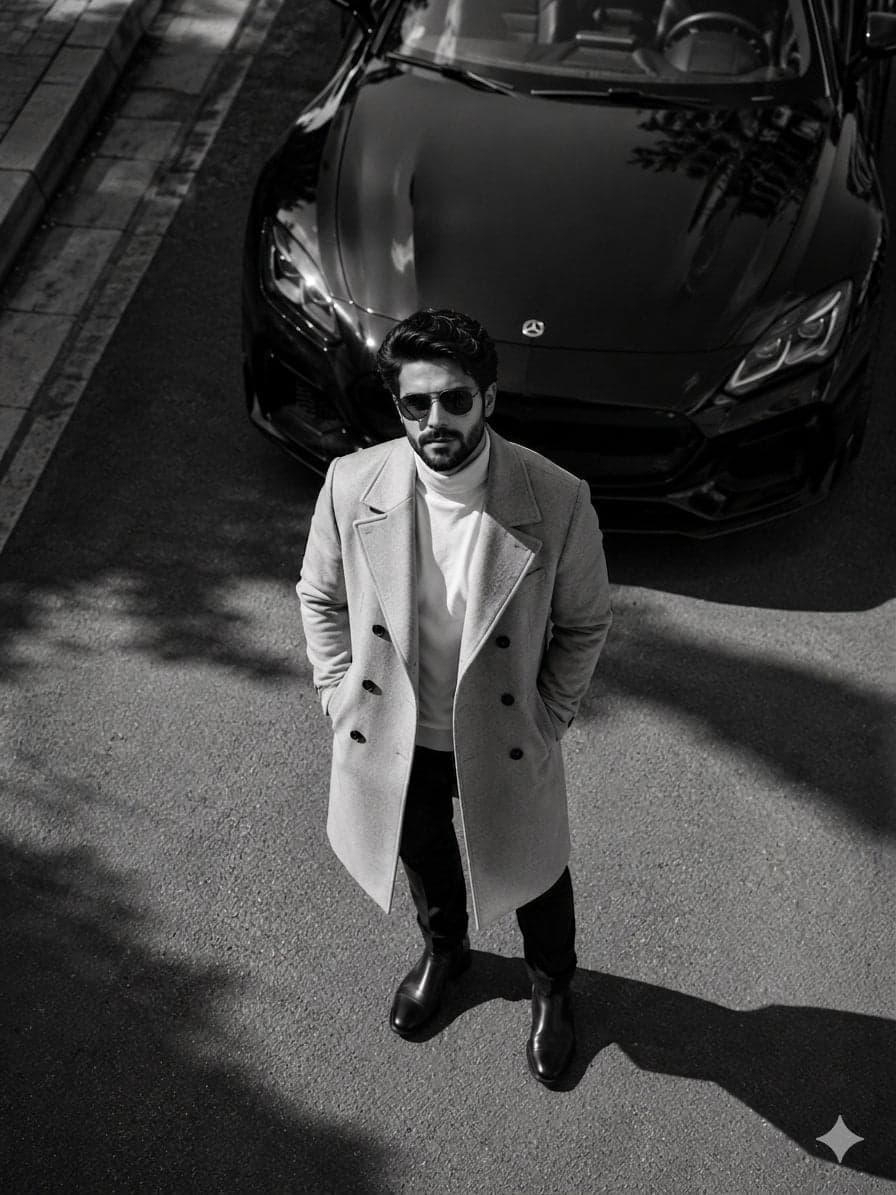 Ultra-luxury editorial fashion portrait, cinematic black-and