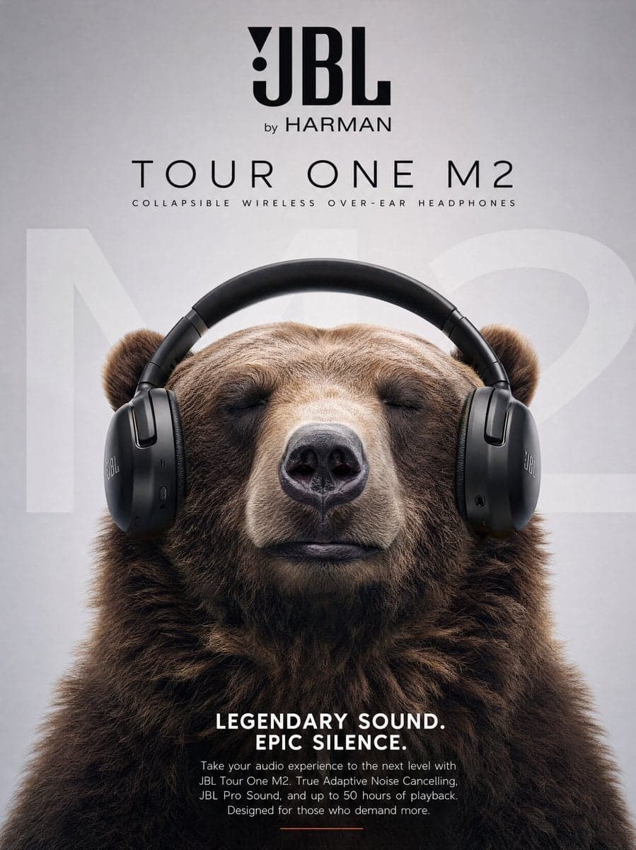 Ultra realistic commercial poster of a massive brown grizzly