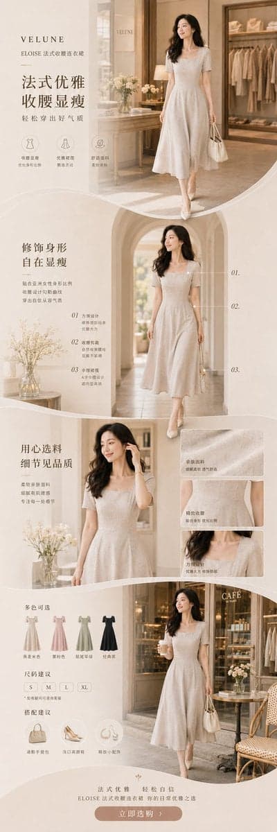先生成一张“完整长详情页总稿”，而不是 4 张独立海报。

框架参考，可替换字段：
[品牌名]
[产品名]
[产品类型]
