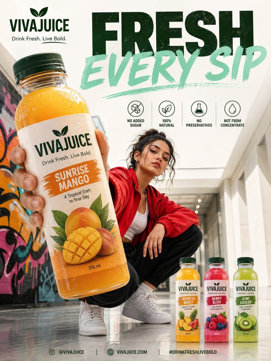 Create a premium modern beverage advertisement poster in a v