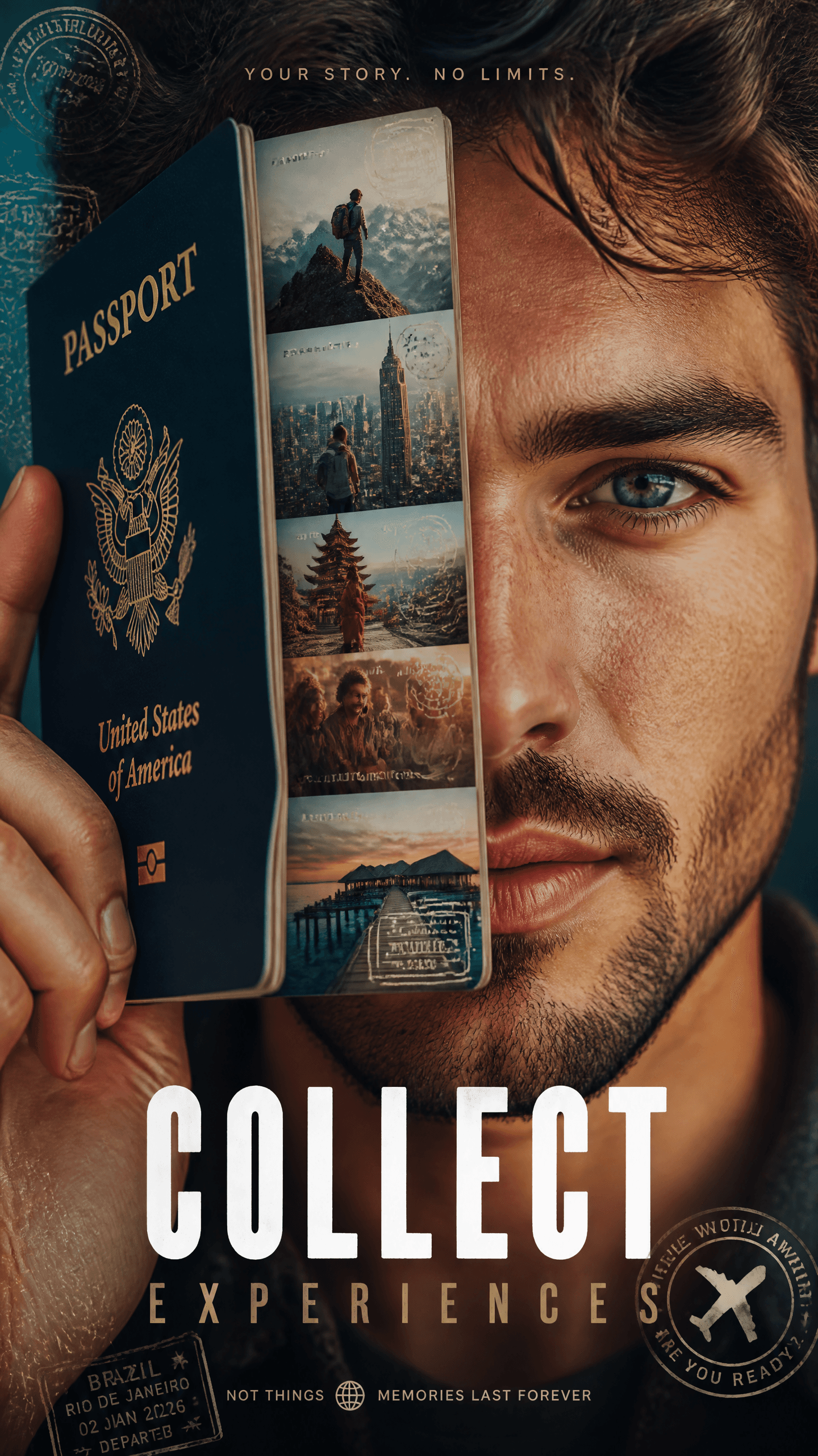 A premium 9:16 travel advertising poster.Main Subject:An ult
