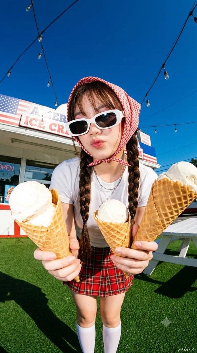 Ultra realistic Y2K summer fashion editorial, young woman we