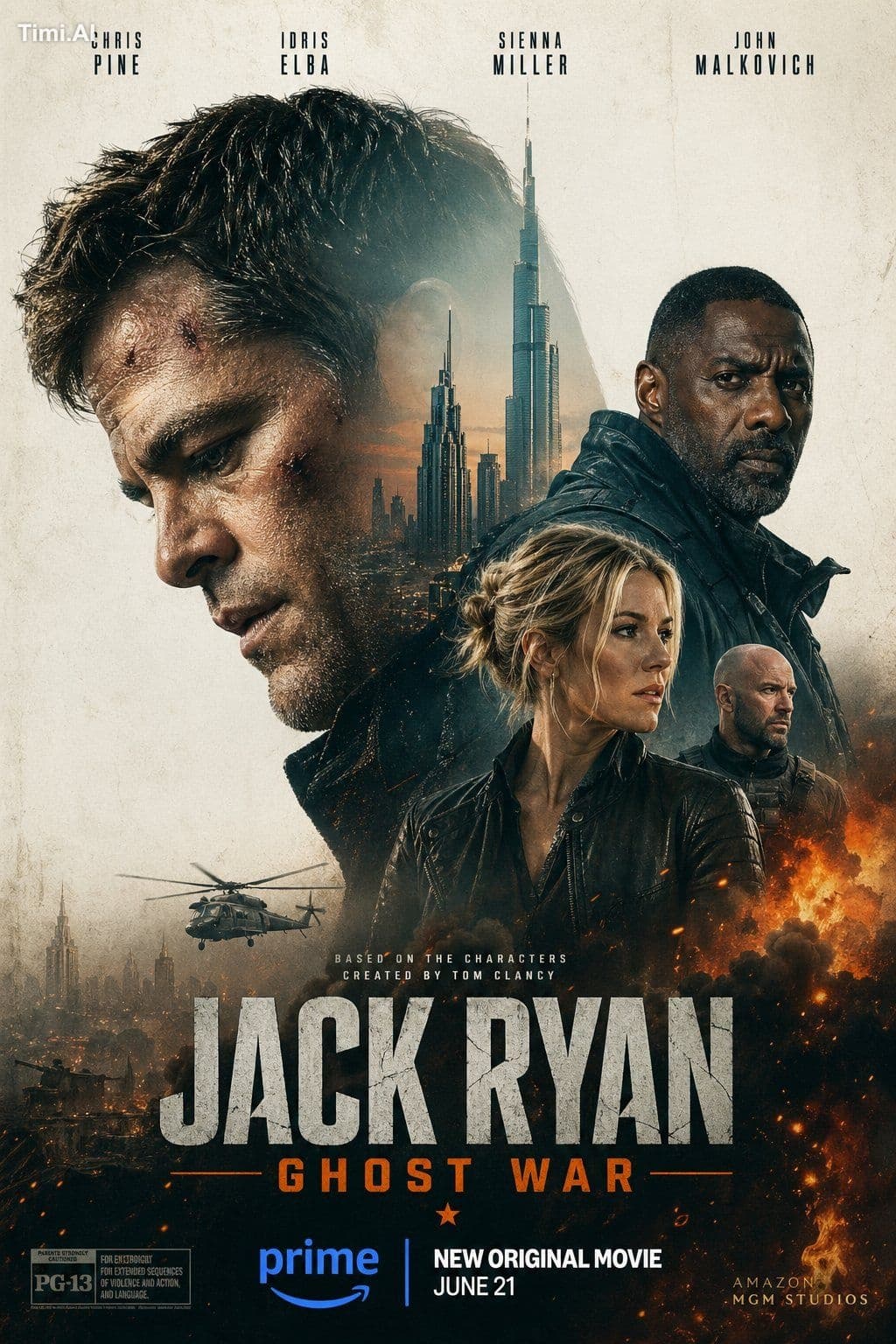 Create a cinematic movie poster for "Jack Ryan: Ghost War", 