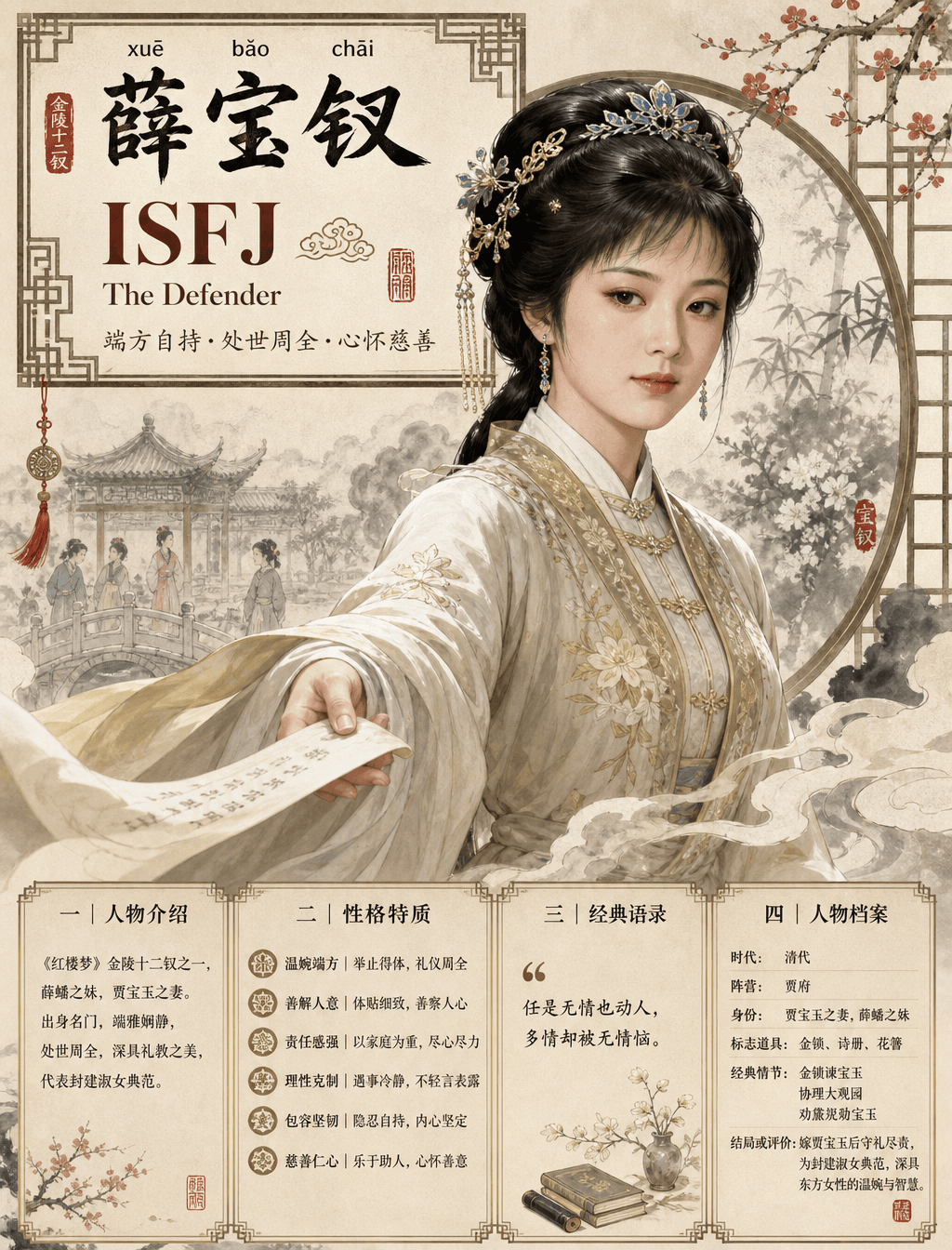 请生成一张【中国古典人物 MBTI 高端国风信息海报】。
【人物】
人物名称:{人物名}
【前置分析要求】
请先基于该