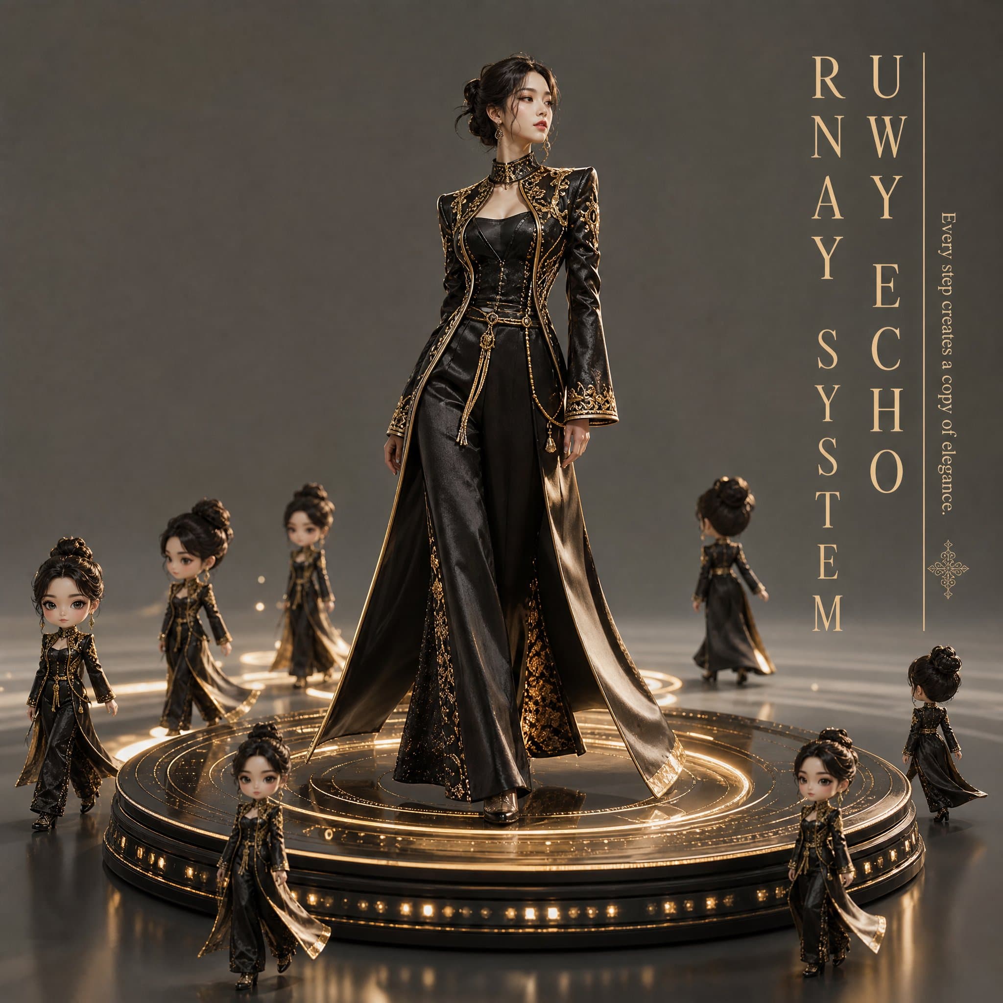A high-fashion editorial image featuring a regal woman in an