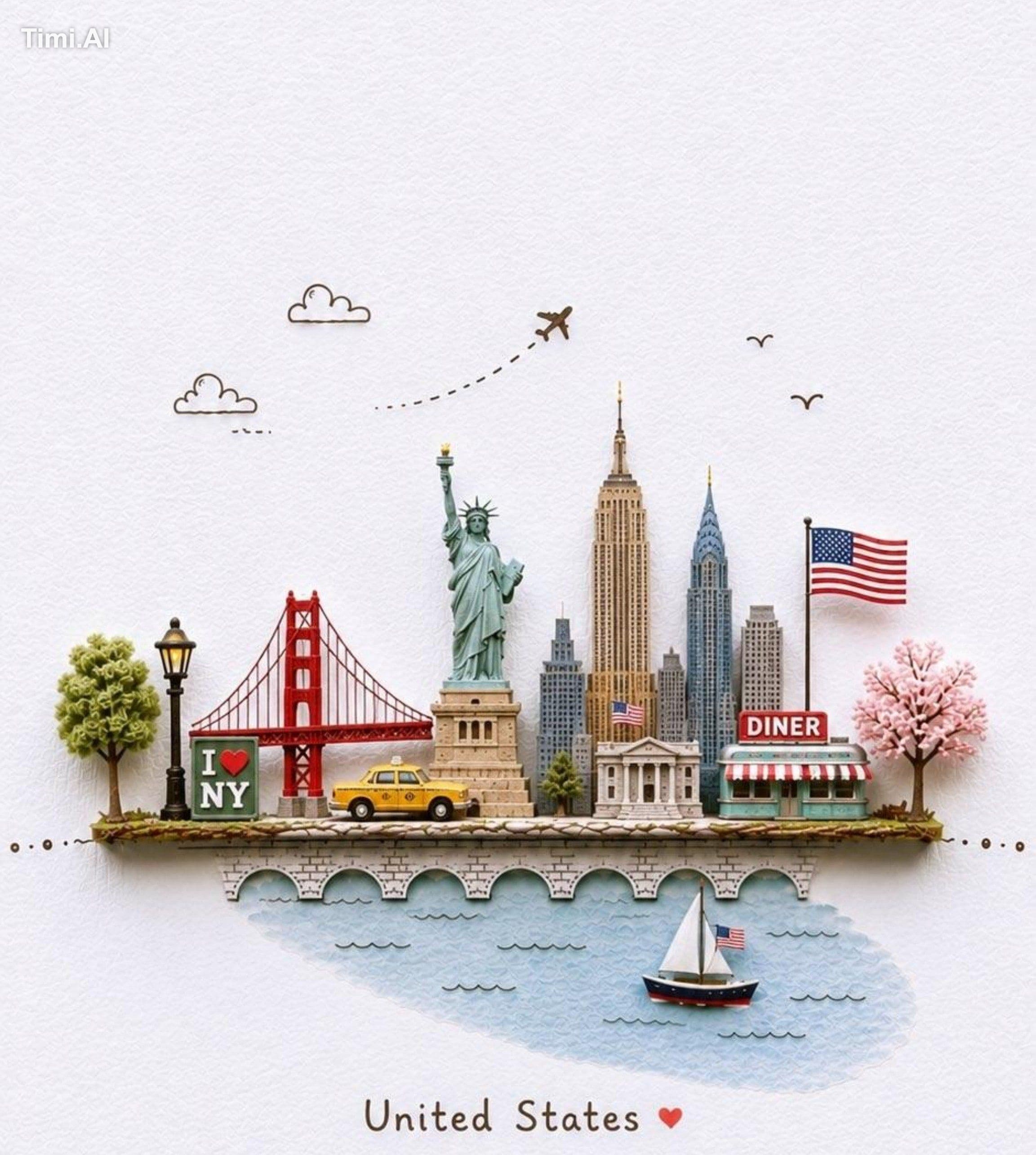 Create a charming miniature 3D travel illustration on a clea