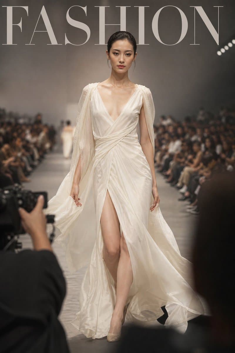 Luxury high-fashion runway magazine cover, title "FASHION",