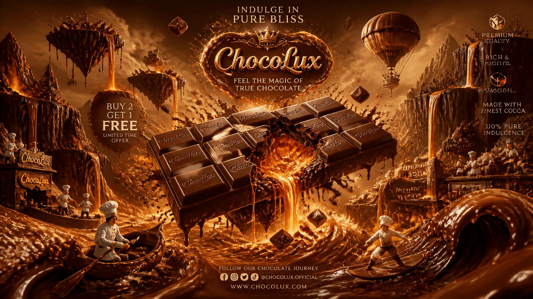 Create an insanely luxurious cinematic chocolate advertising