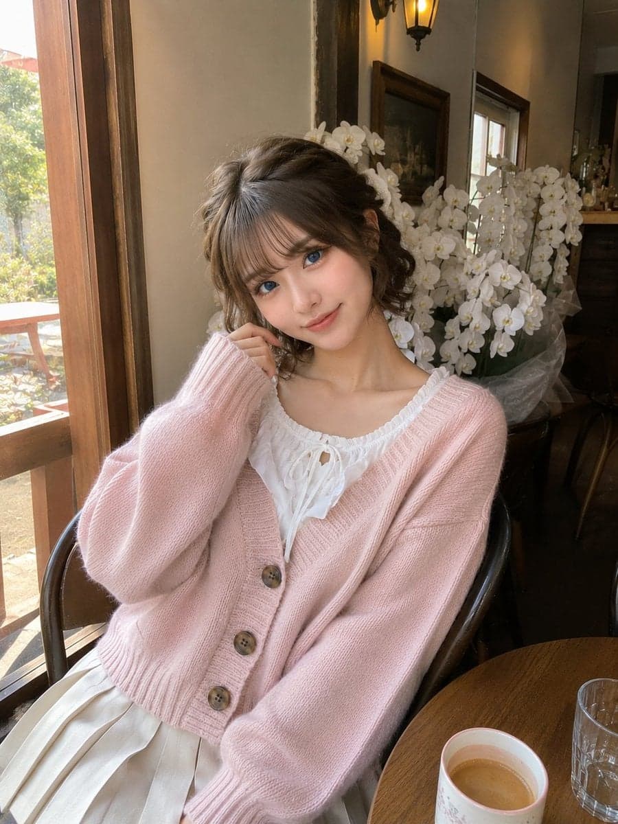 Photorealistic candid smartphone snapshot of a cute young wo