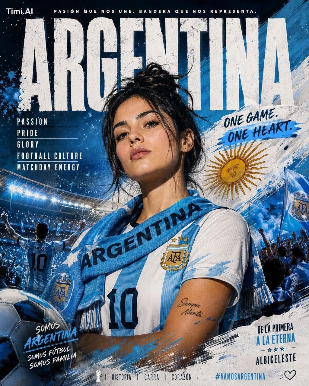 Create a cinematic football poster for Argentina national te