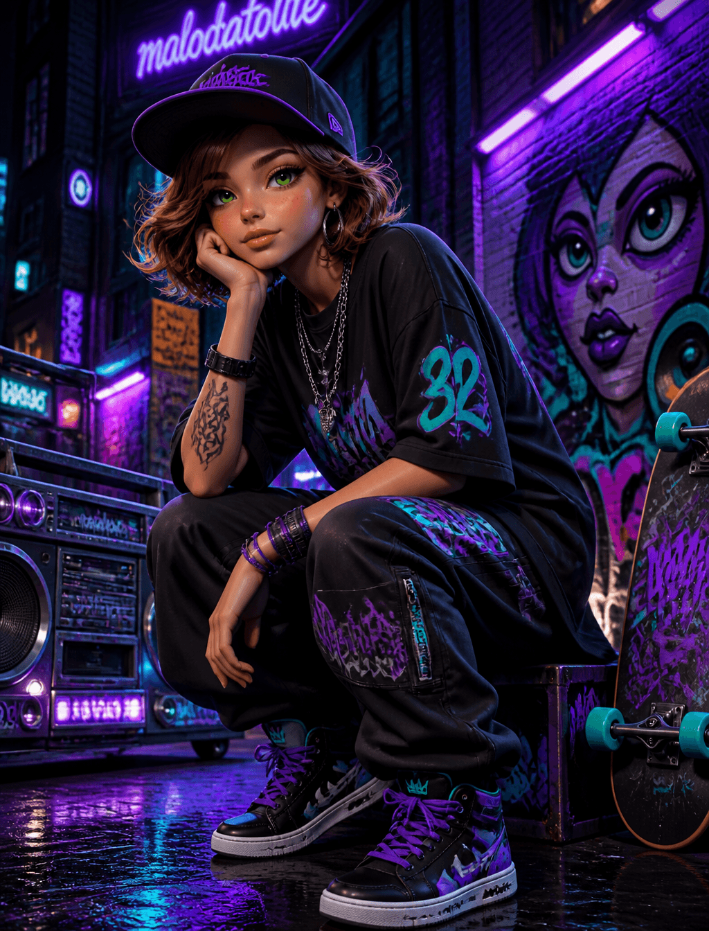 Prompt:Ultra-detailed 3D animated illustration urban Hip Hop