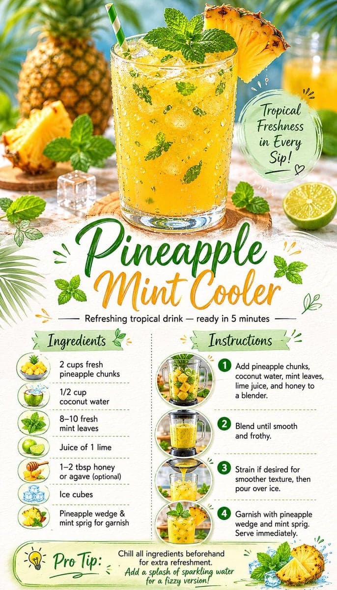 Create a beautiful, vertical recipe card for "Pineapple Mint