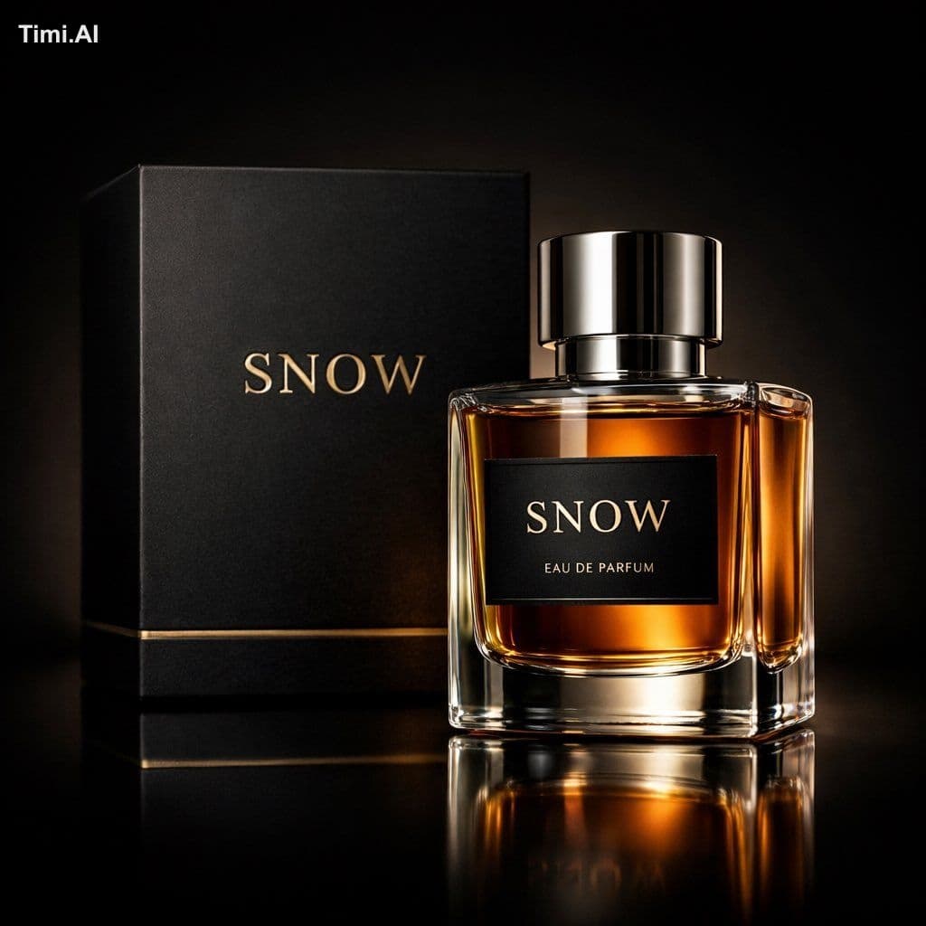 Luxury perfume product named “SNOW” photography in a dark ci