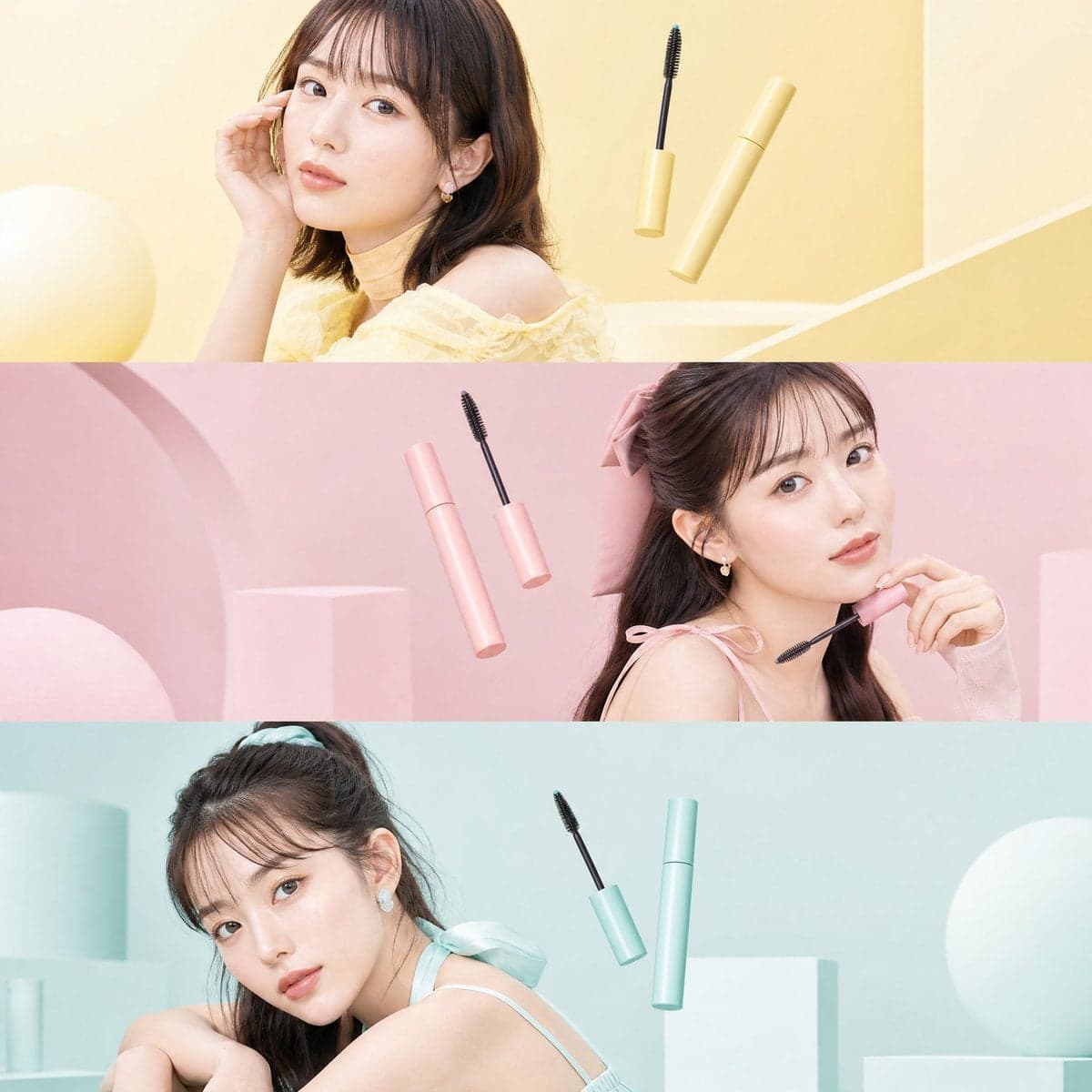 Ultra-premium Japanese beauty editorial collage, three fashi