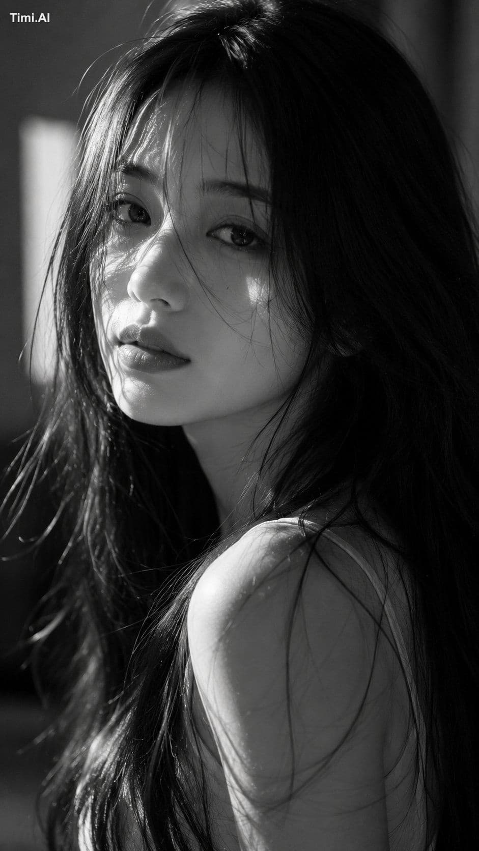 Ultra-photorealistic cinematic black-and-white fine-art beau