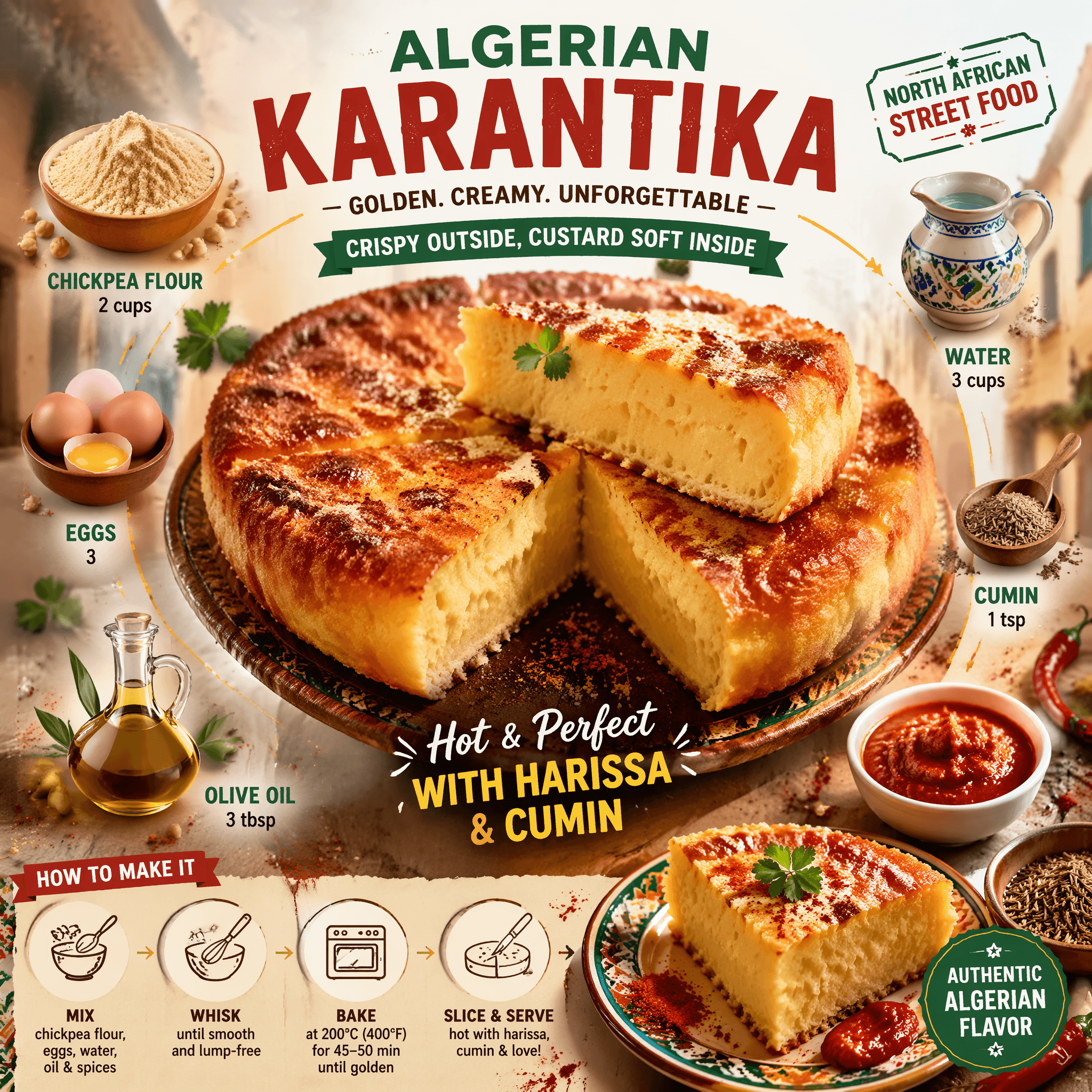 Ultra-viral recipe infographic.Showcase ALGERIAN KARANTIKA —
