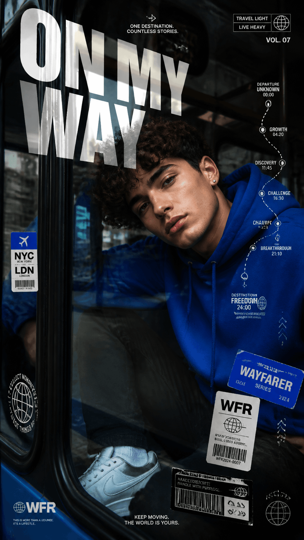 A premium 9:16 streetwear editorial advertising poster.Main