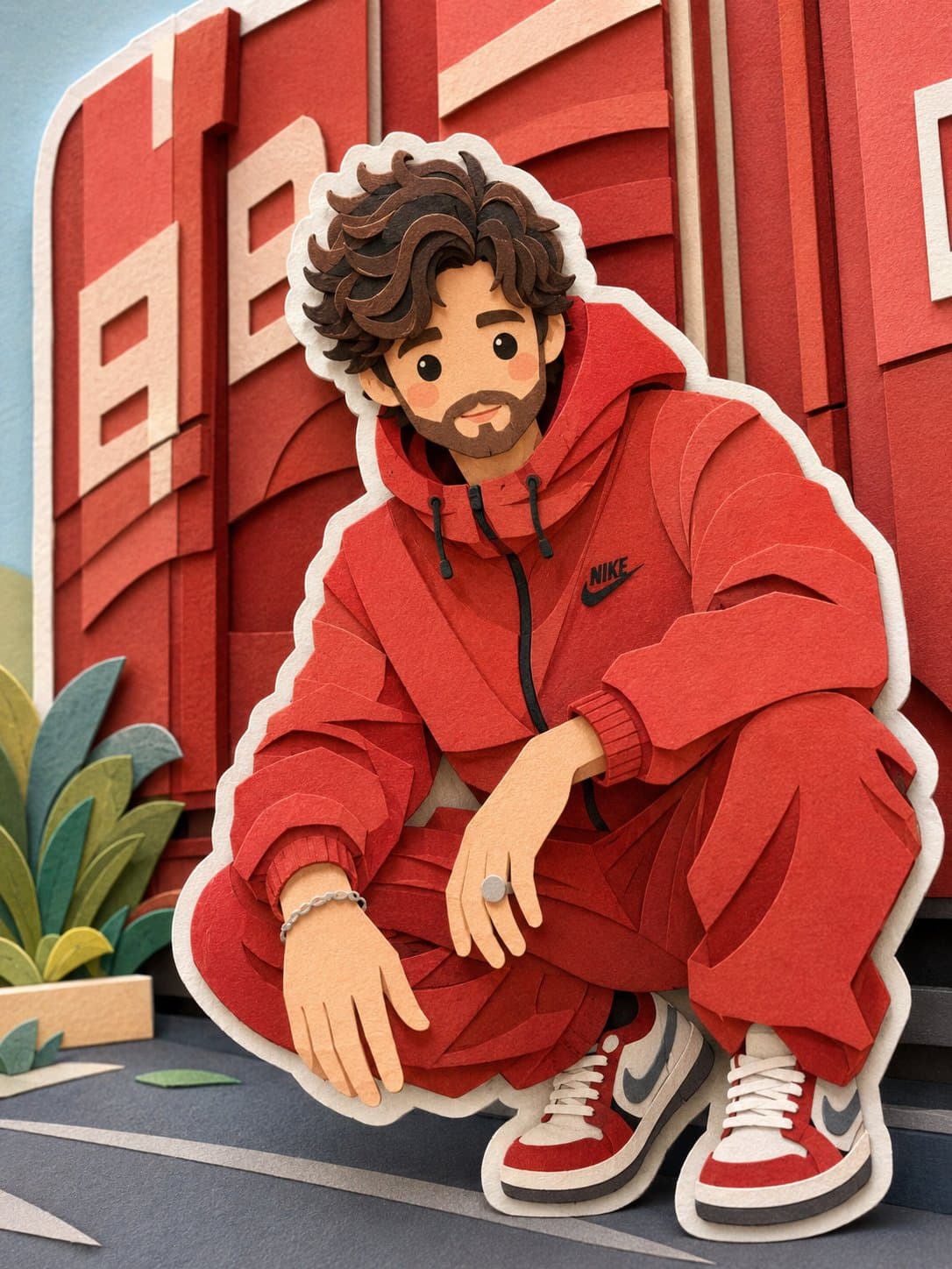 -
Convert this image into a soft, handcrafted paper-cut laye