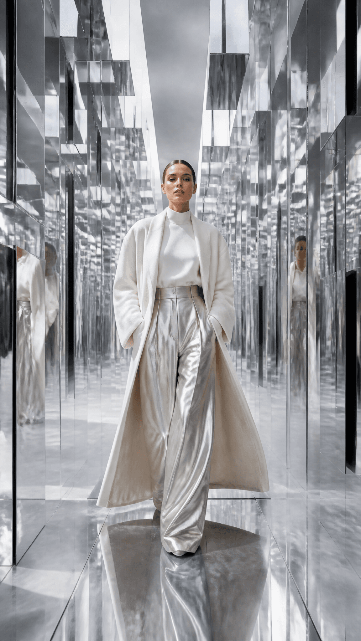Ultra-luxury fashion editorial campaign, vertical 9:16 compo