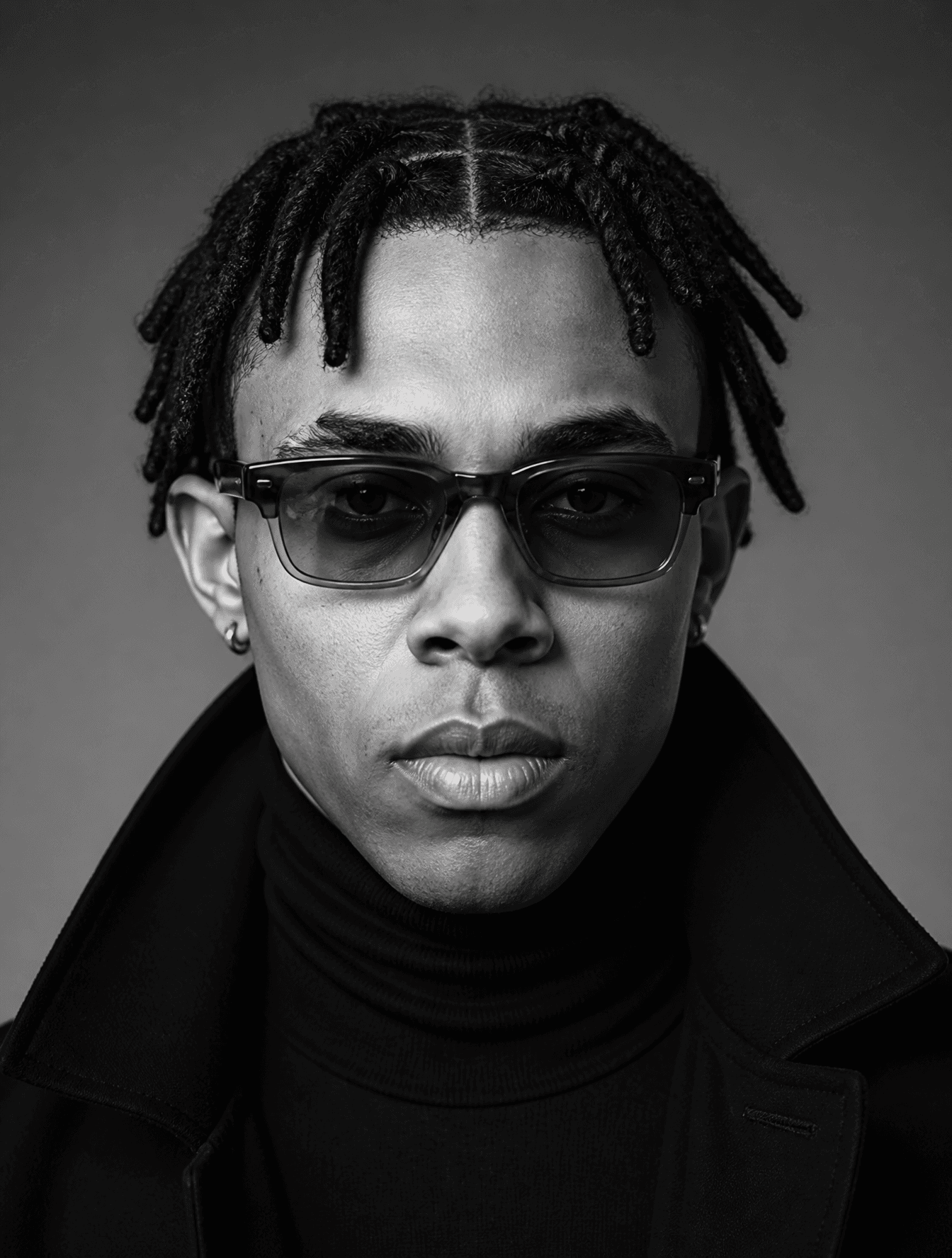 A studio-style close-up editorial portrait of Peter Mensa wi