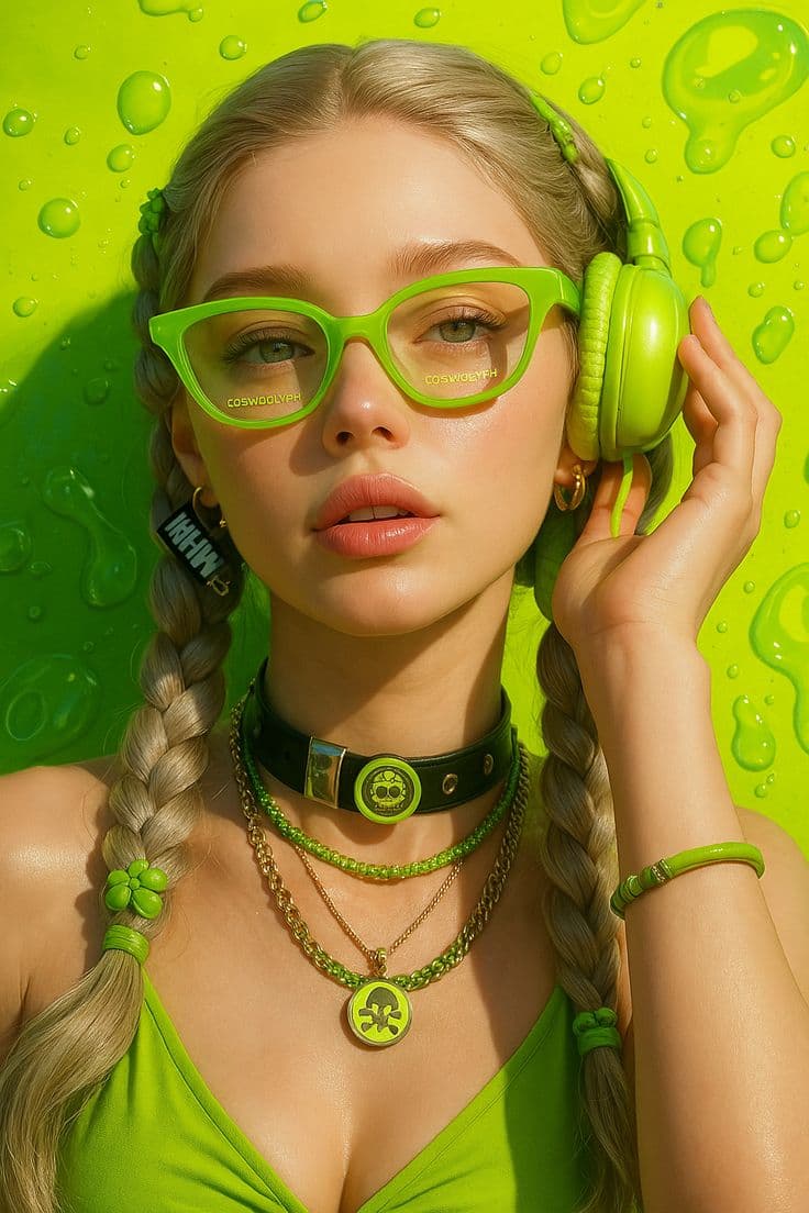 Ultra-realistic close-up fashion portrait of a young woman,