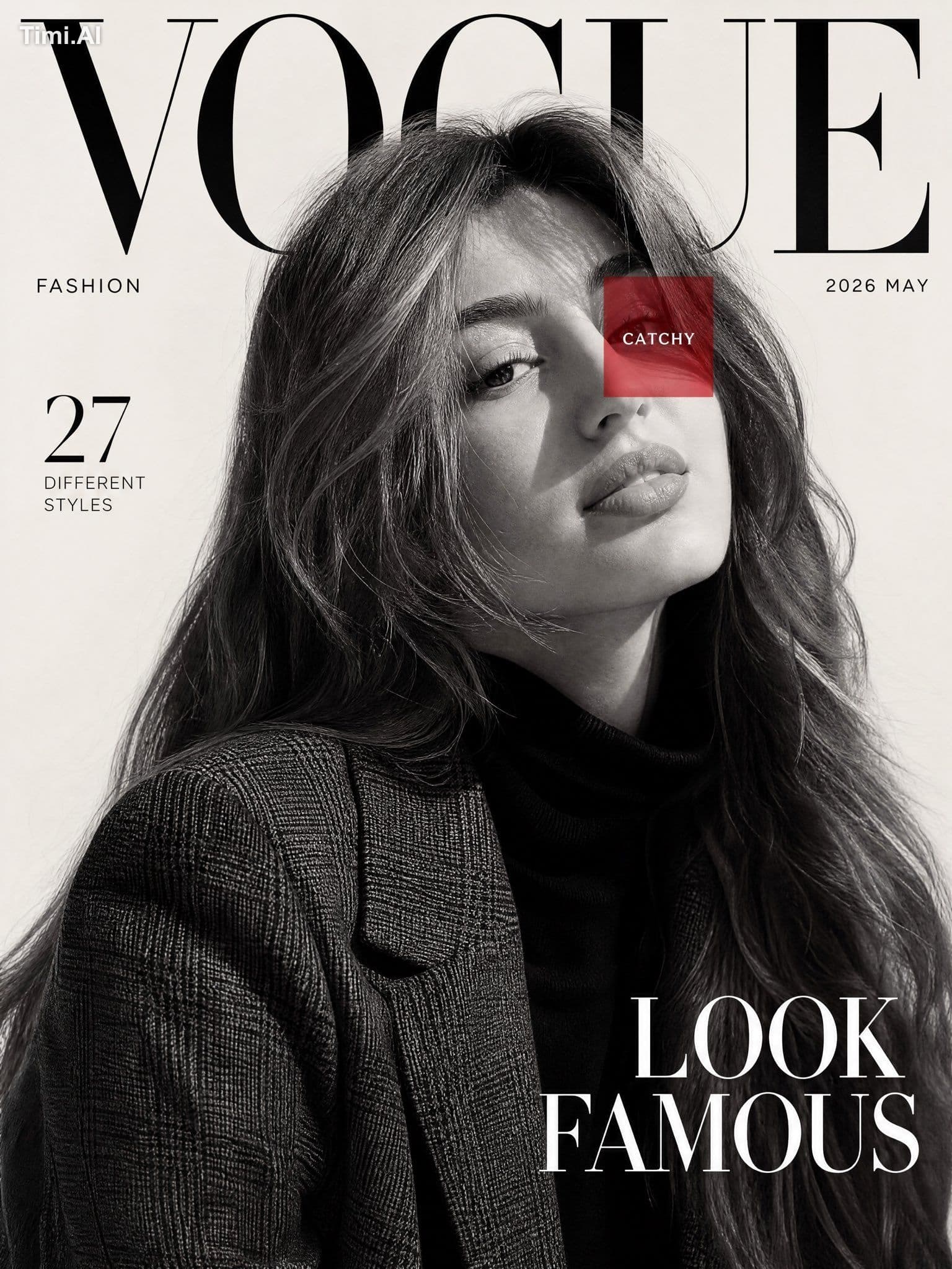 Create a high fashion editorial magazine cover inspired by l