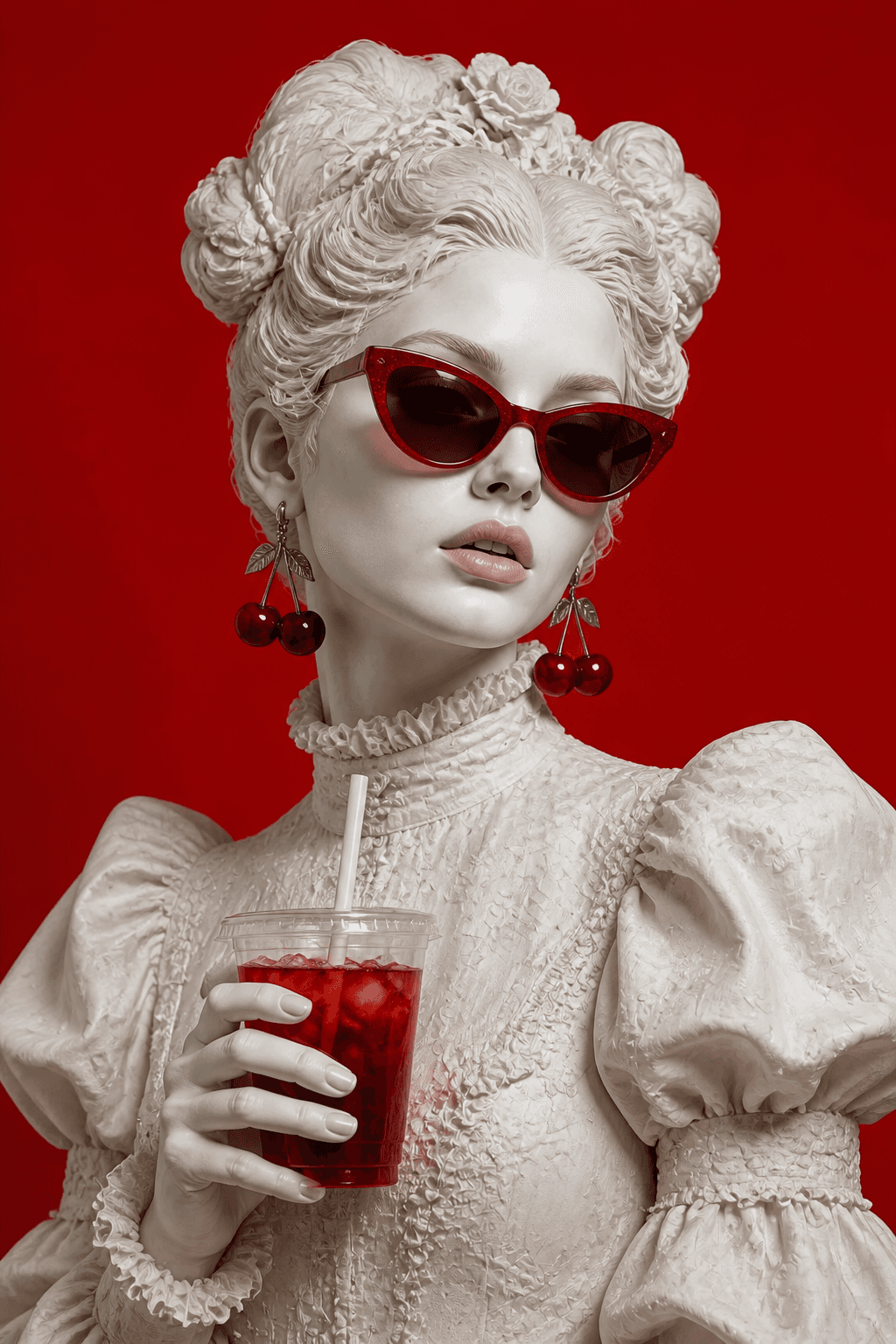 A hyper-realistic digital art portrait of a fashion-forward