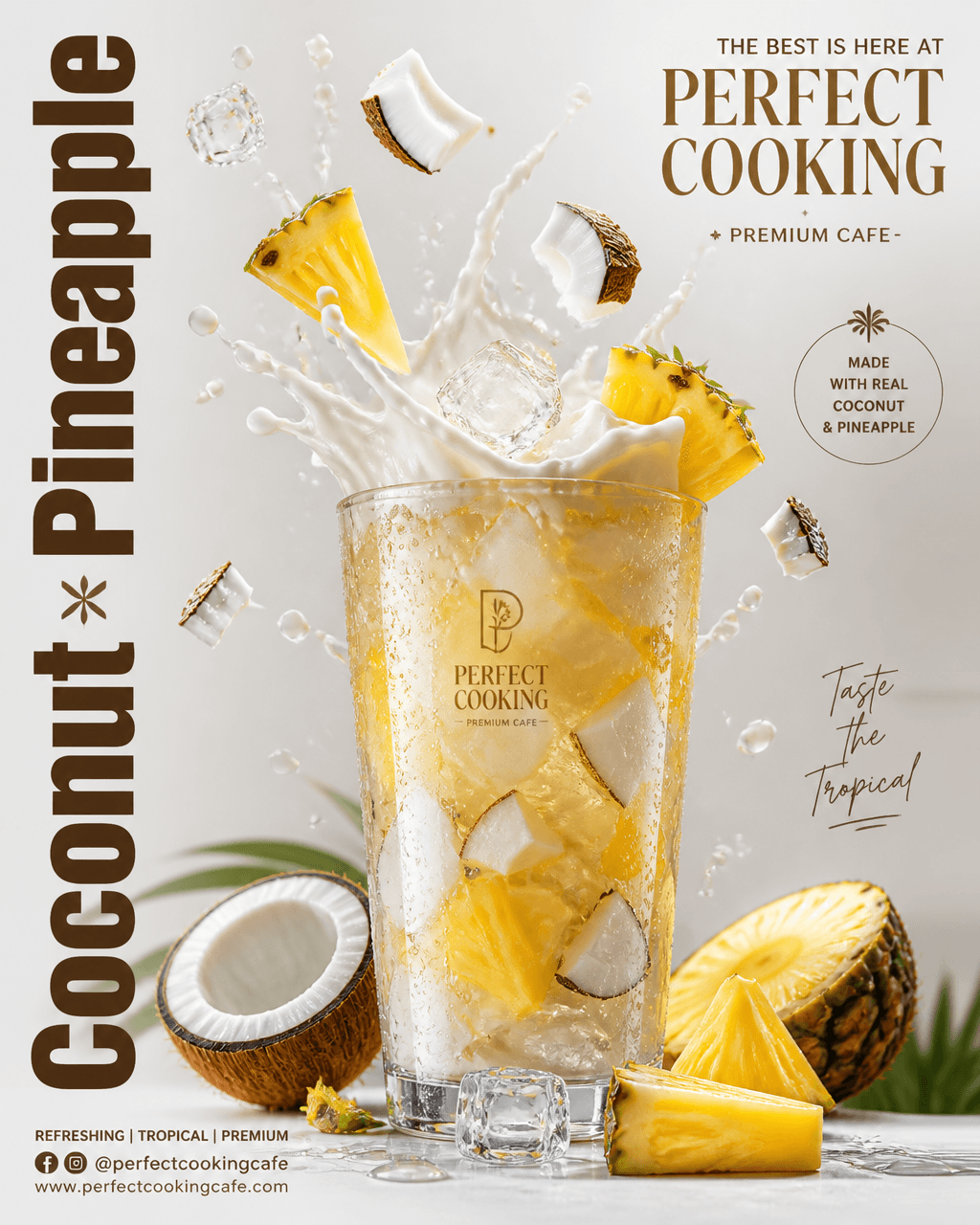 Ultra-realistic premium Coconut + Pineapple advertisement po