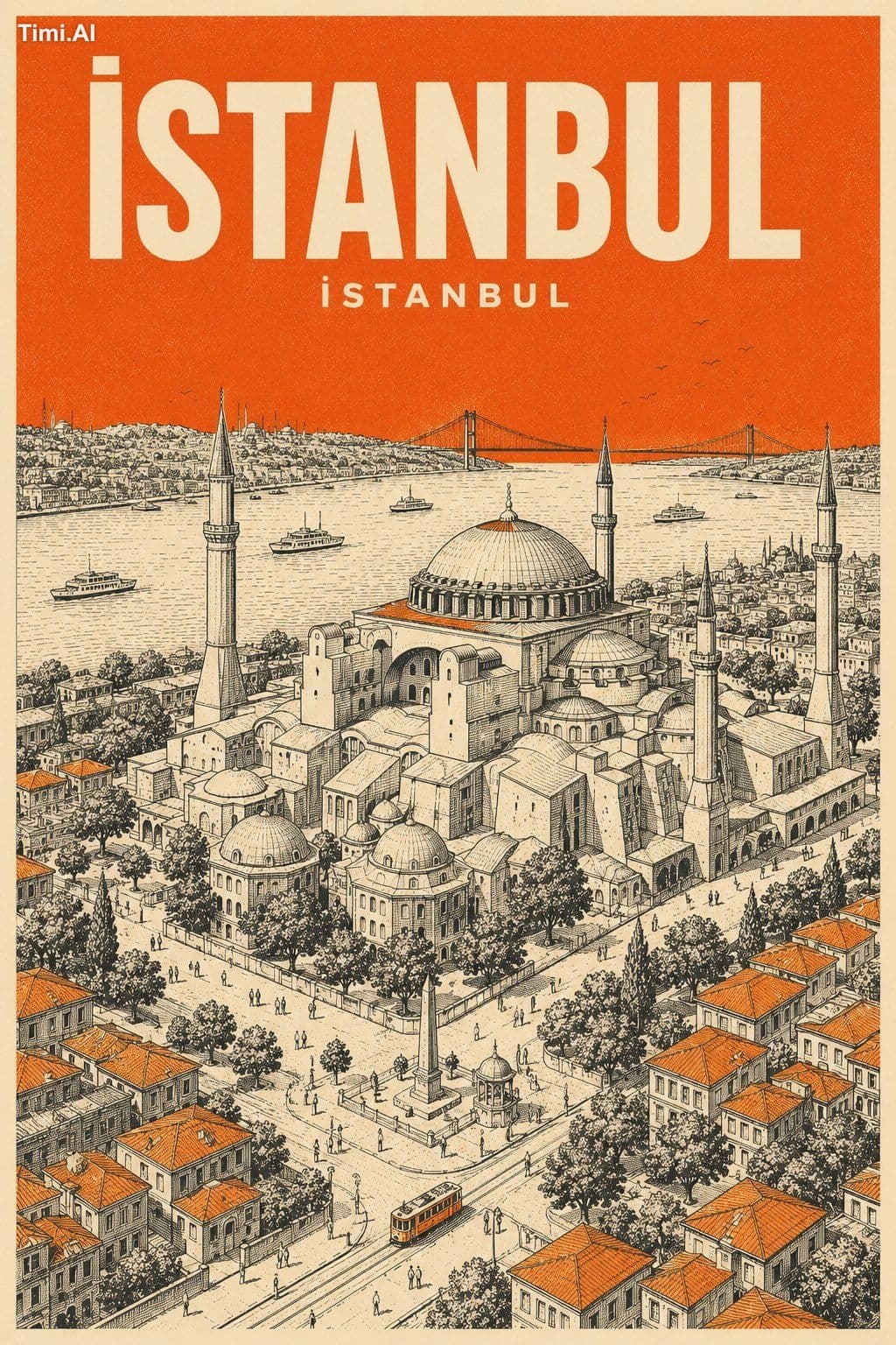 Create a vertical mid-century travel poster for [CITY NAME] 