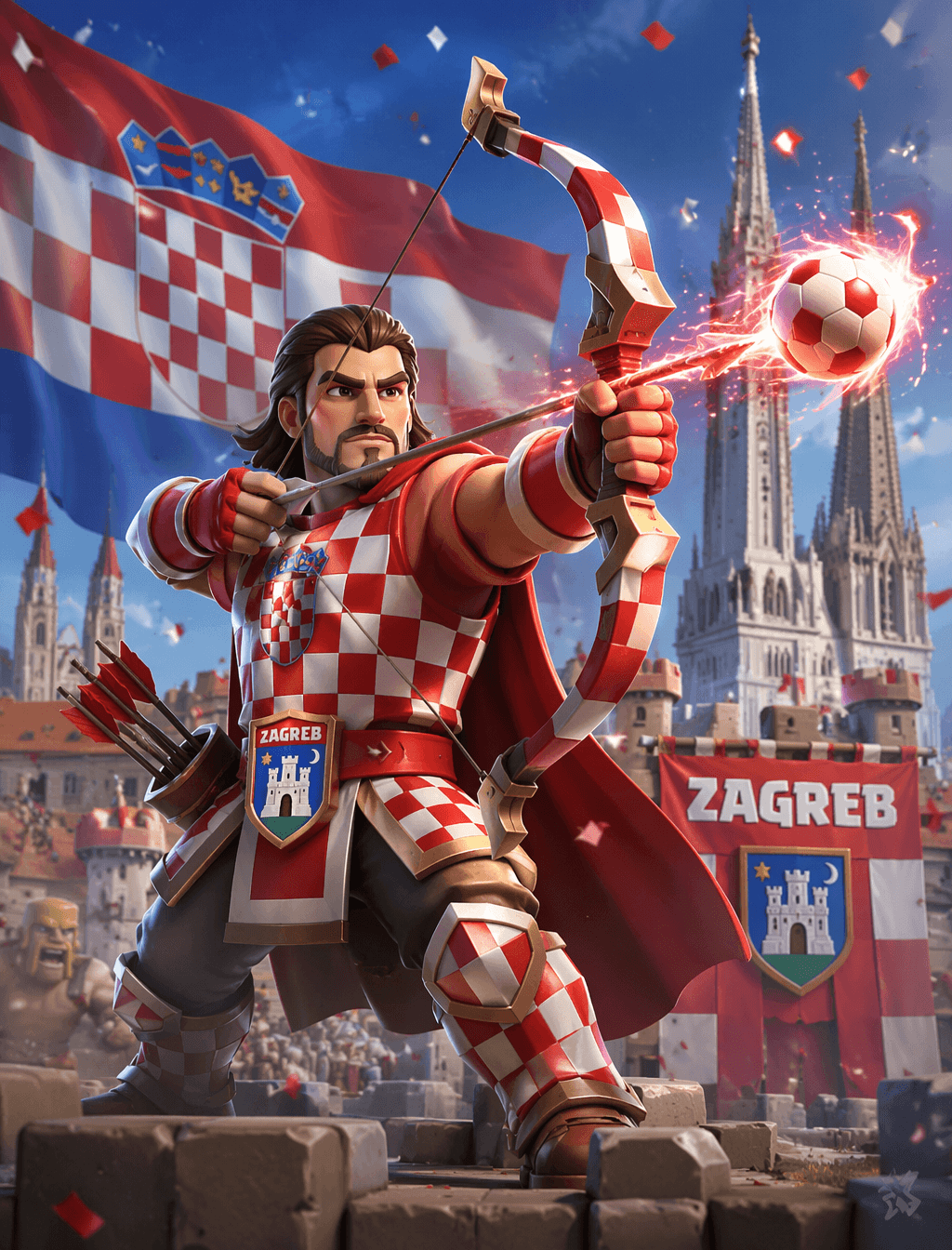 Croatia Clash ArcherКапитан Хорватии как лучник Clash, красн