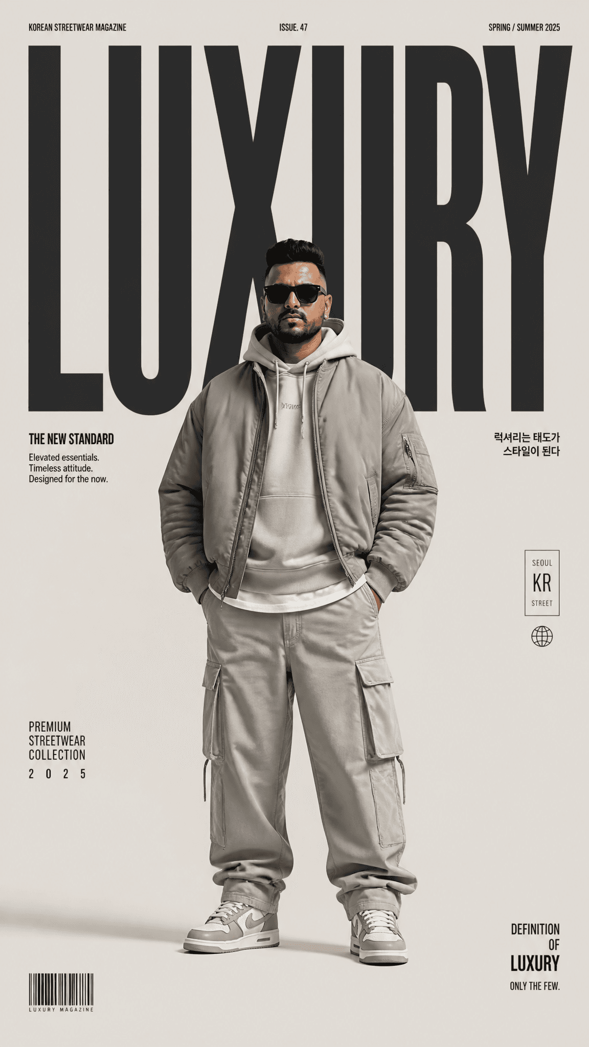 Create a premium high-fashion editorial poster for "LUXURY "