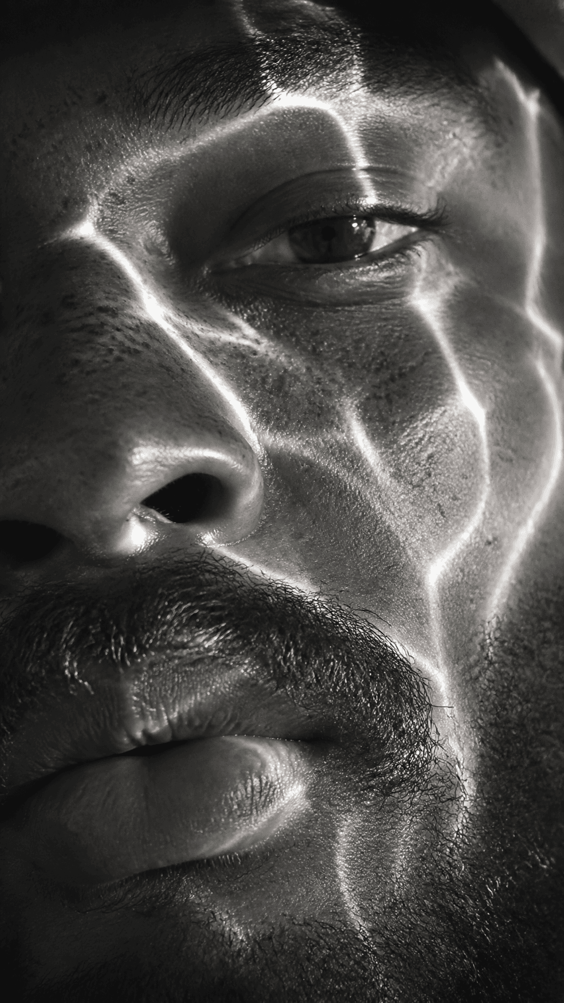A hyperrealistic 8K black and white extreme close-up portrai