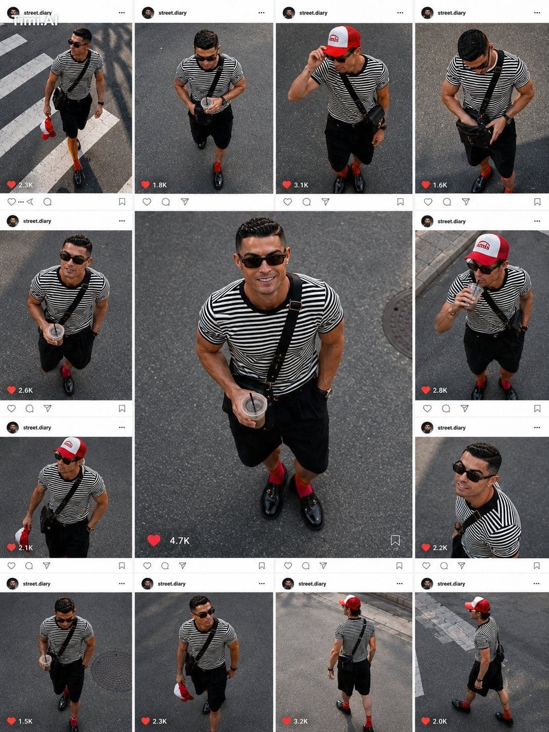Create an ultra-realistic editorial street photography colla