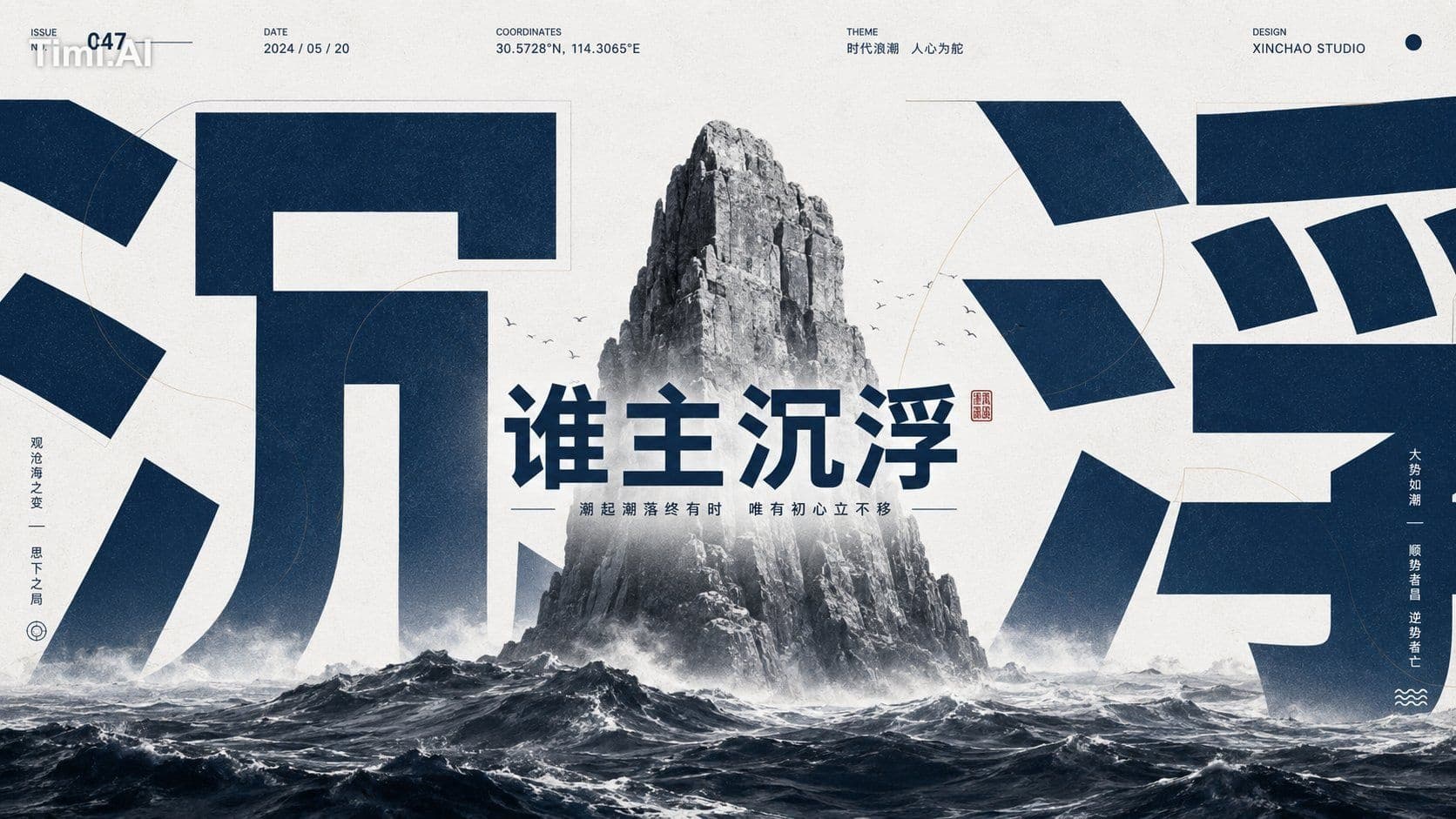 特点是：

```
主题被转译为一个清晰的主形体或象征性载体，置于巨大的裁切字形、数字或抽象标识前后
```

这组提示