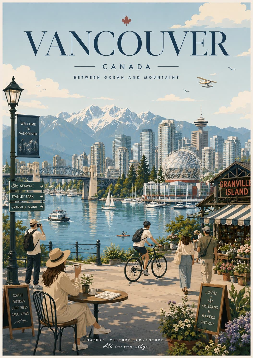 Create a minimalist travel poster illustration in a soft edi