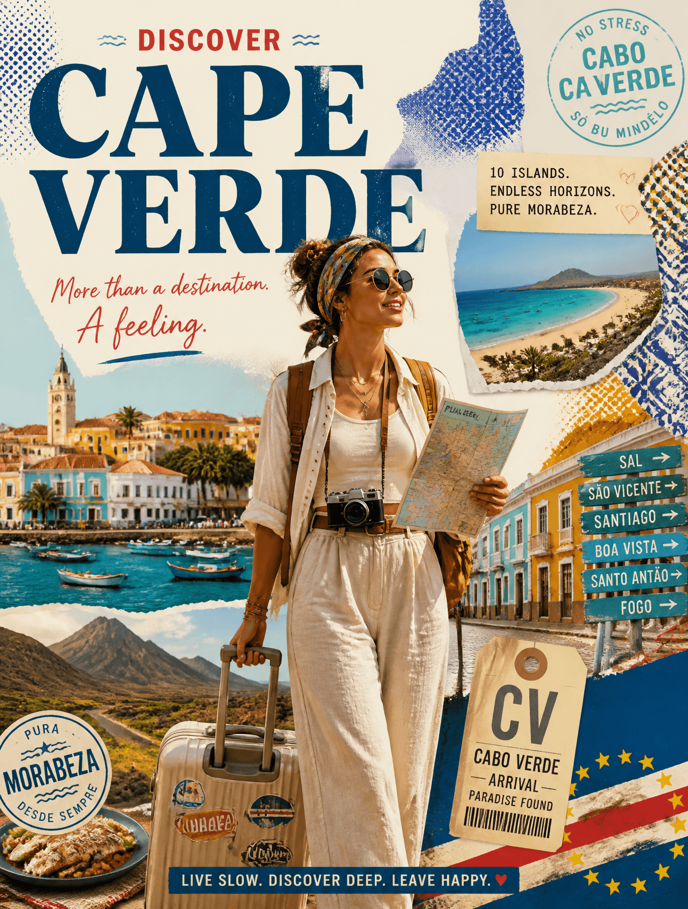 Create a stylized travel poster for [CAPE VERDE].The main su