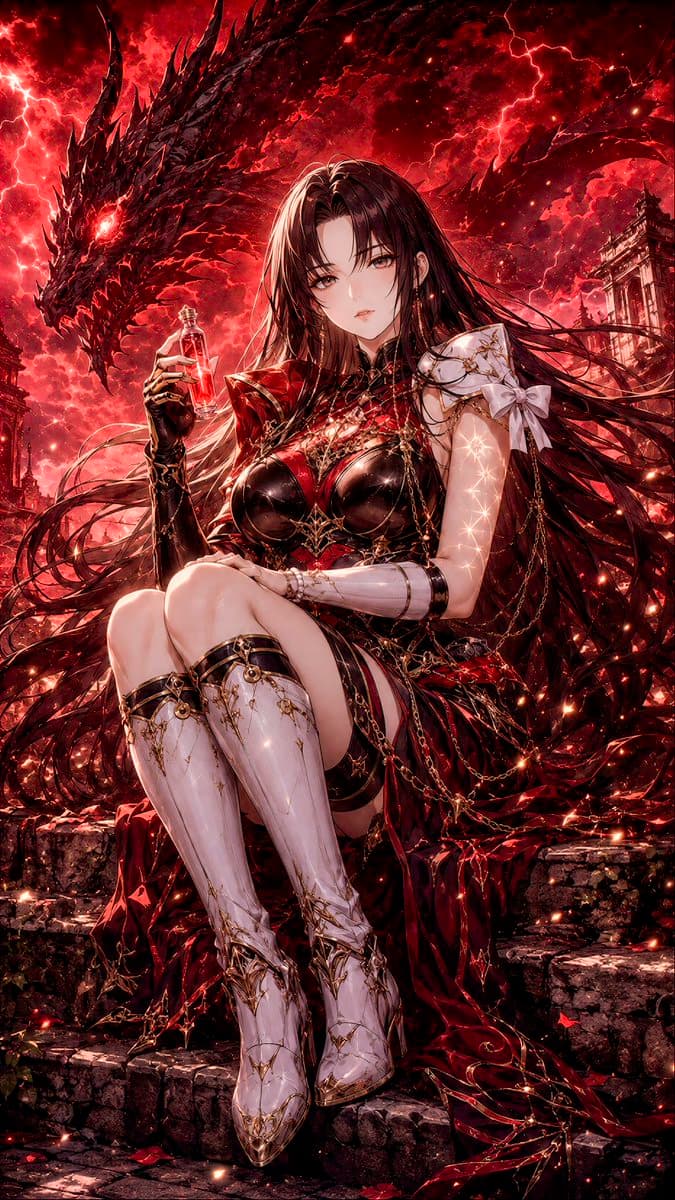 Dark fantasy anime key visual illustration.
High-end RPG gam